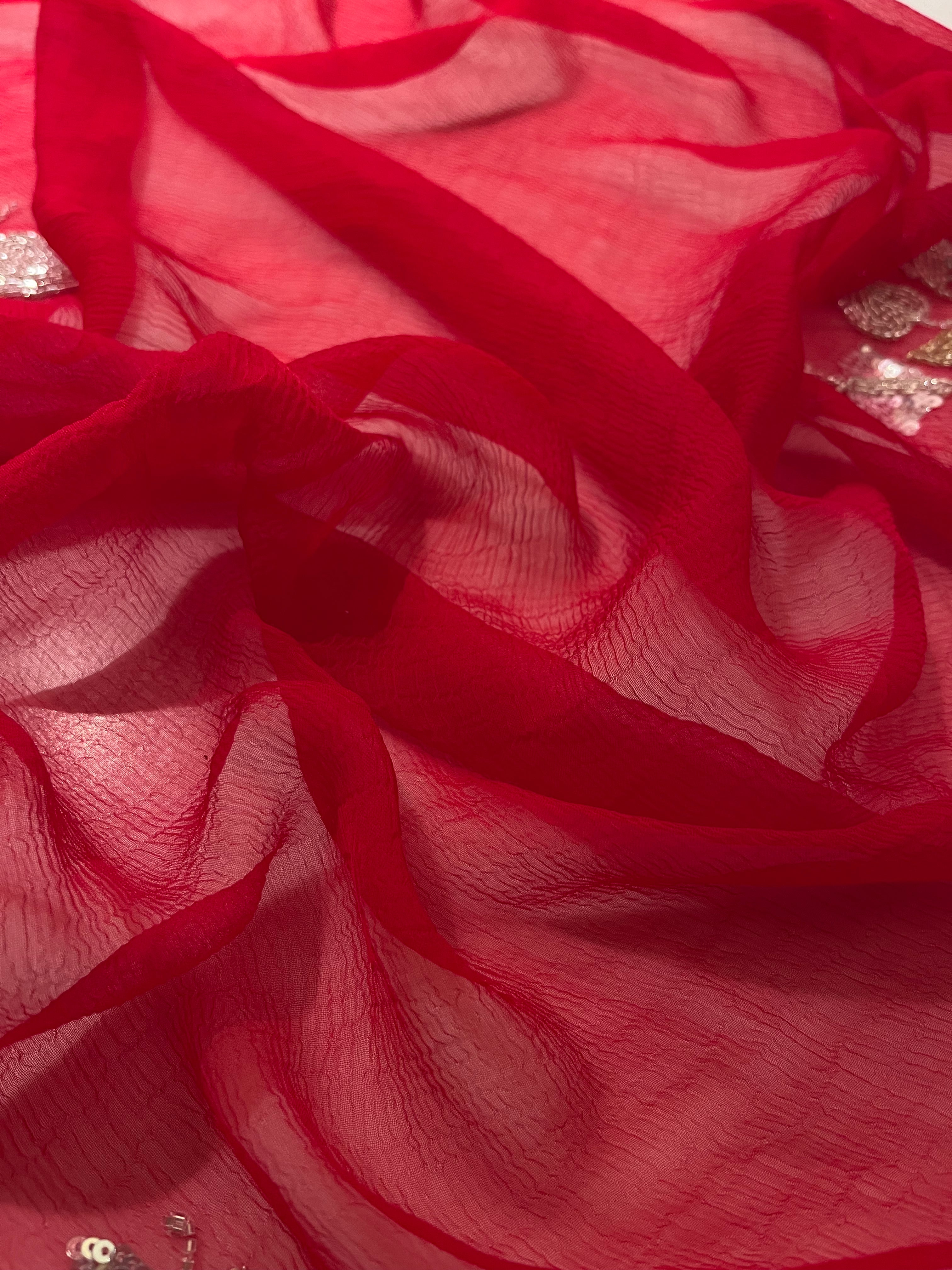Red Leaf Pure Chiffon Saree