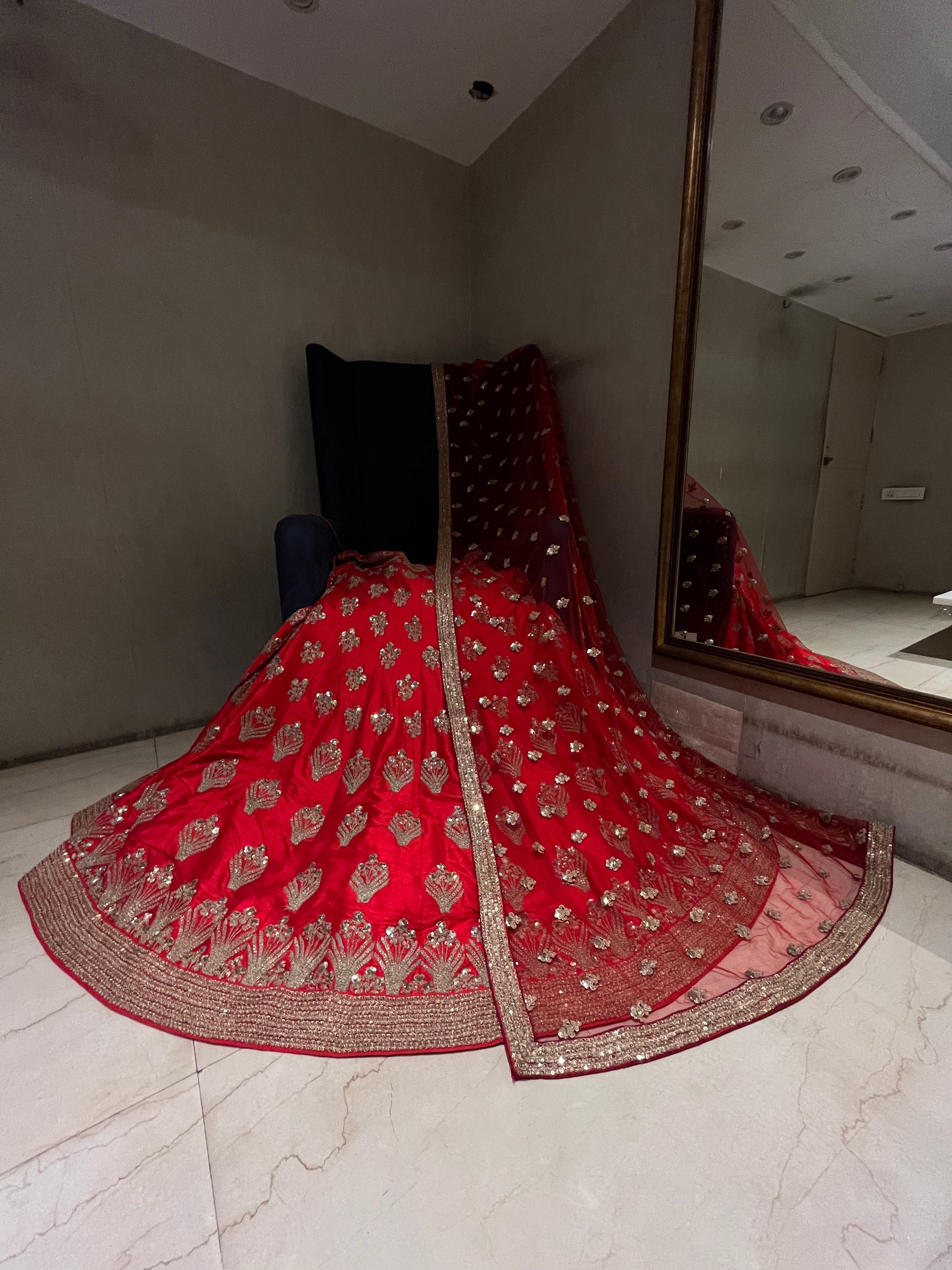 bridal red sequins lehenga set