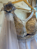 Frozen Ice Blue Organza lehenga