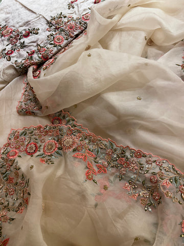 Ivory Handwork Organza saree