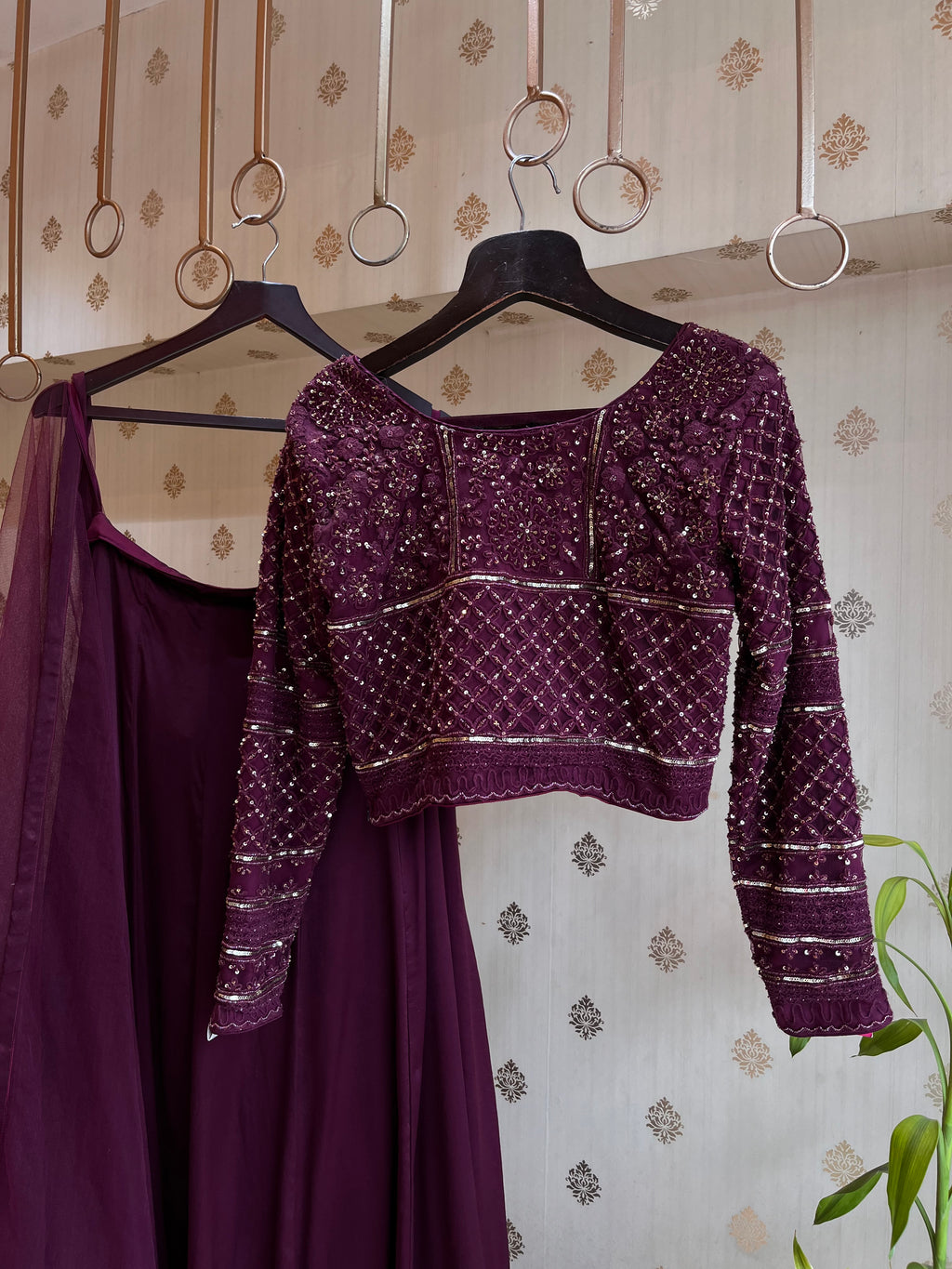 Wine light Lehenga full set