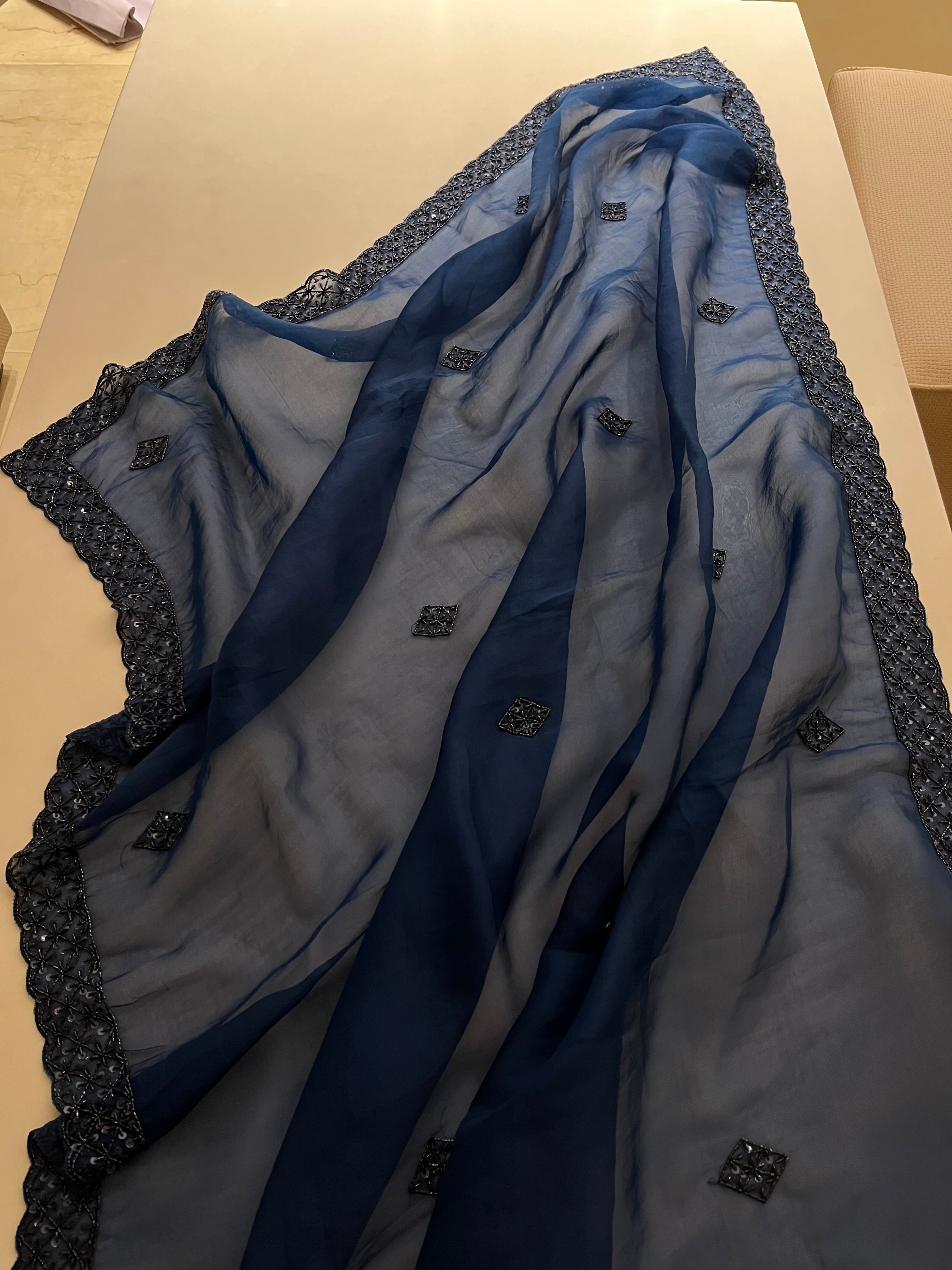 Midnight Blue Organza saree