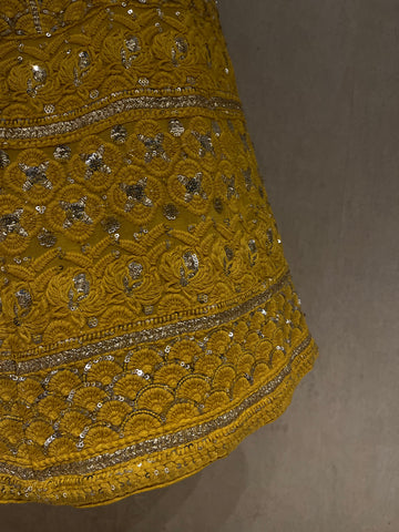 Mustard yellow Lucknowi lehenga set