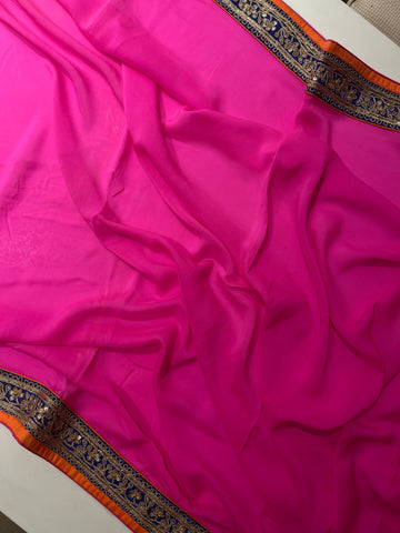 Hot Pink Crepe Saree