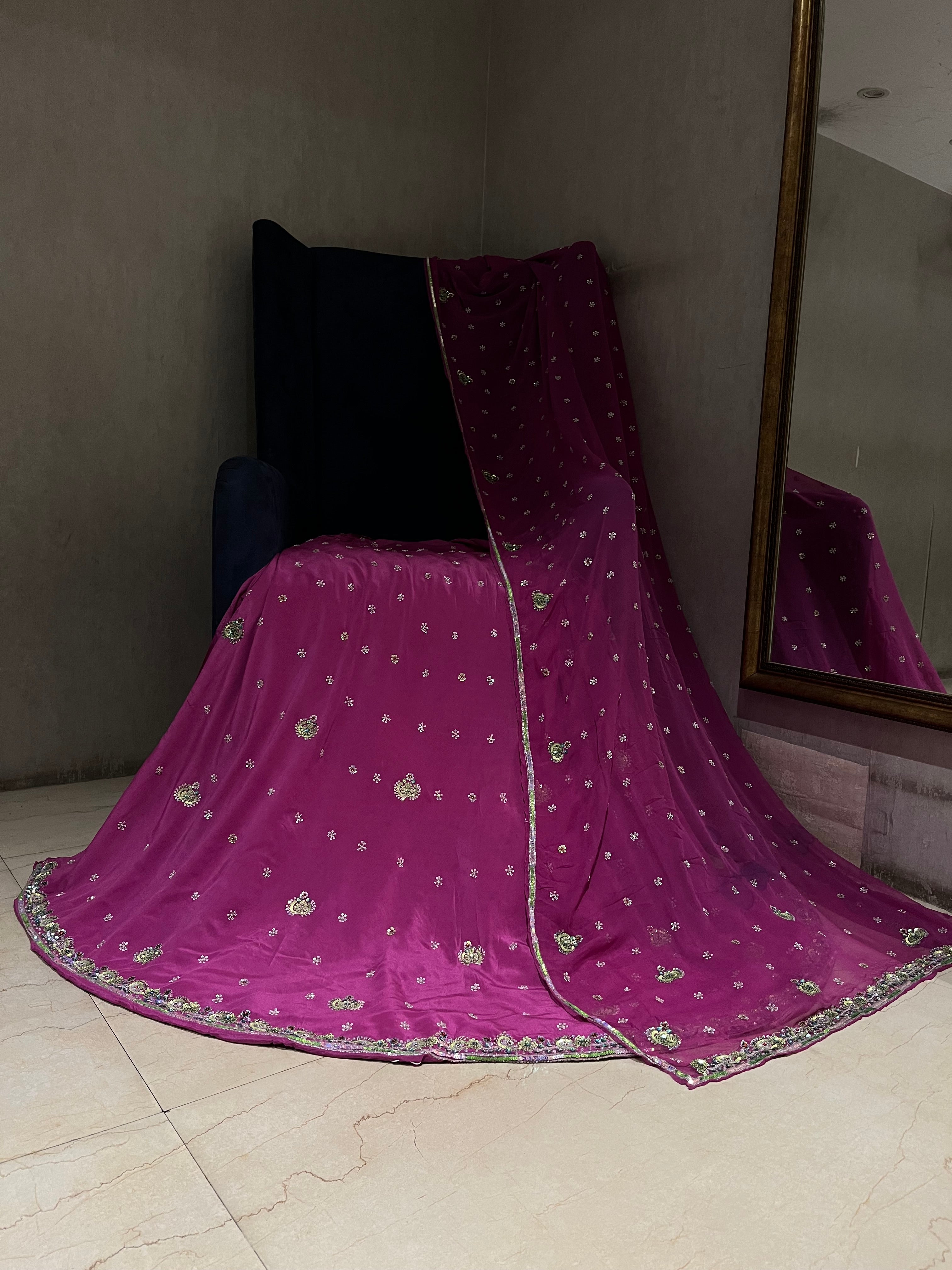 Magenta Unstitched Lehenga Set