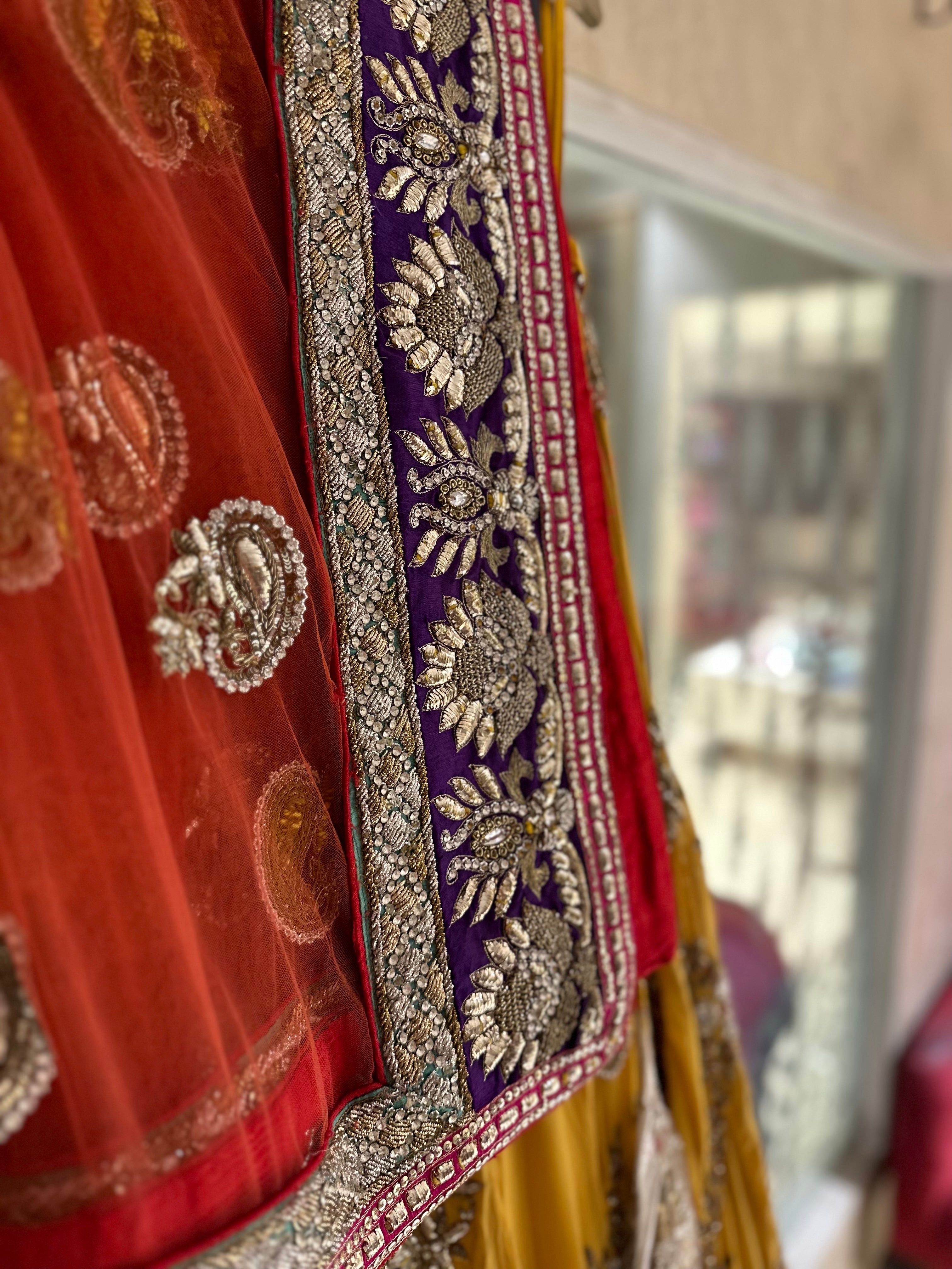 Mango Pure Georgette, heavy Mukesh lehenga