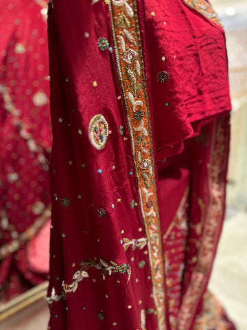 Deep Red, Fine Kashmiri Craftsmanship of zardozi