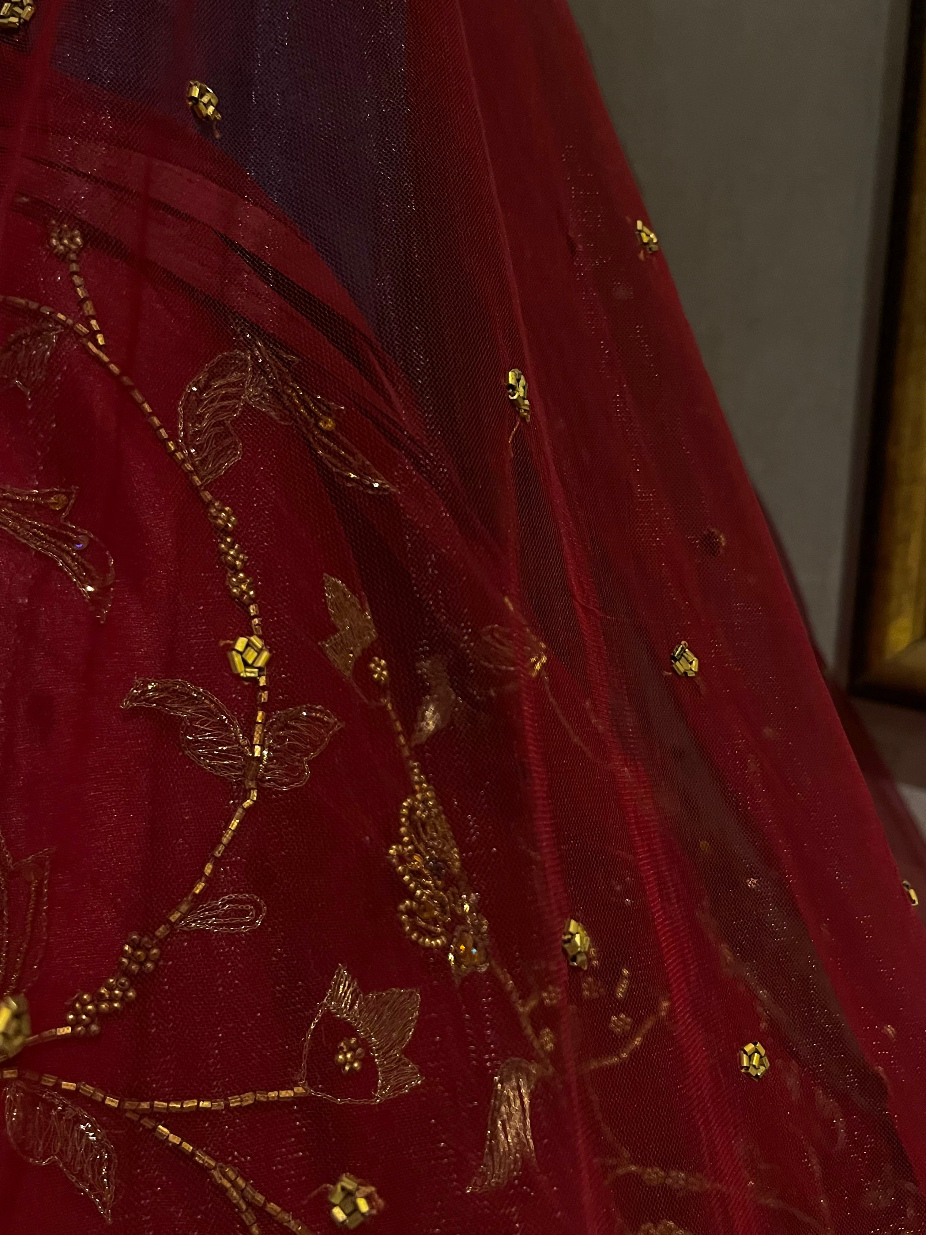 Mahroon Katdana & Zari Lehenga Set