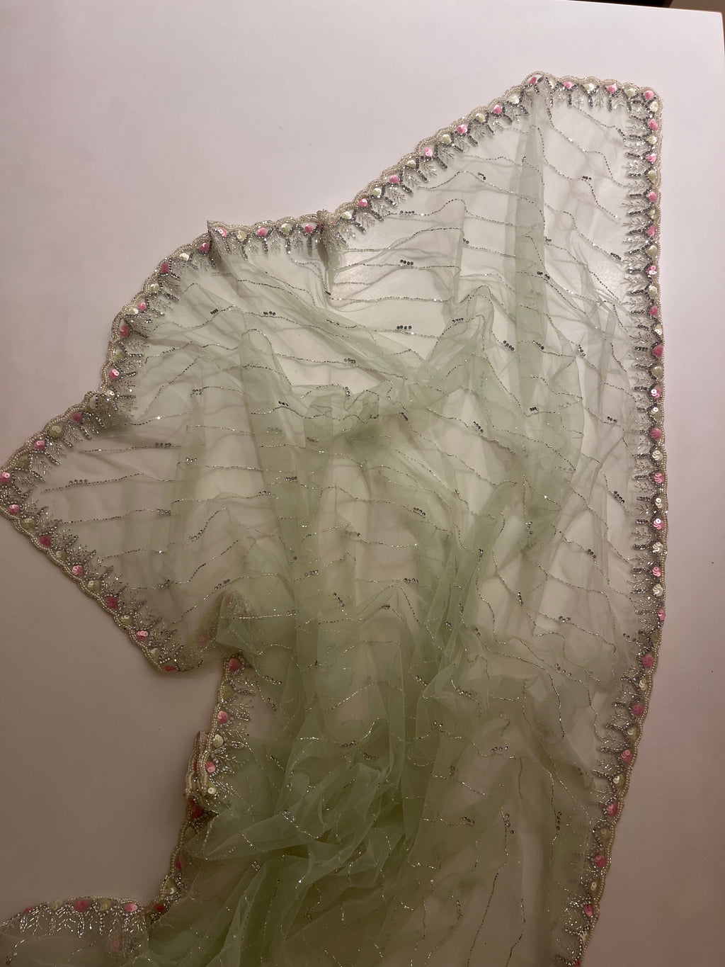 Elaichi Green net saree