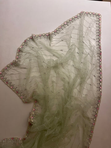 Elaichi Green net saree