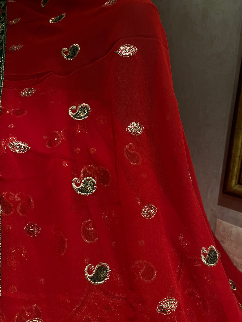 Deep Red Georgette Lehenga Set