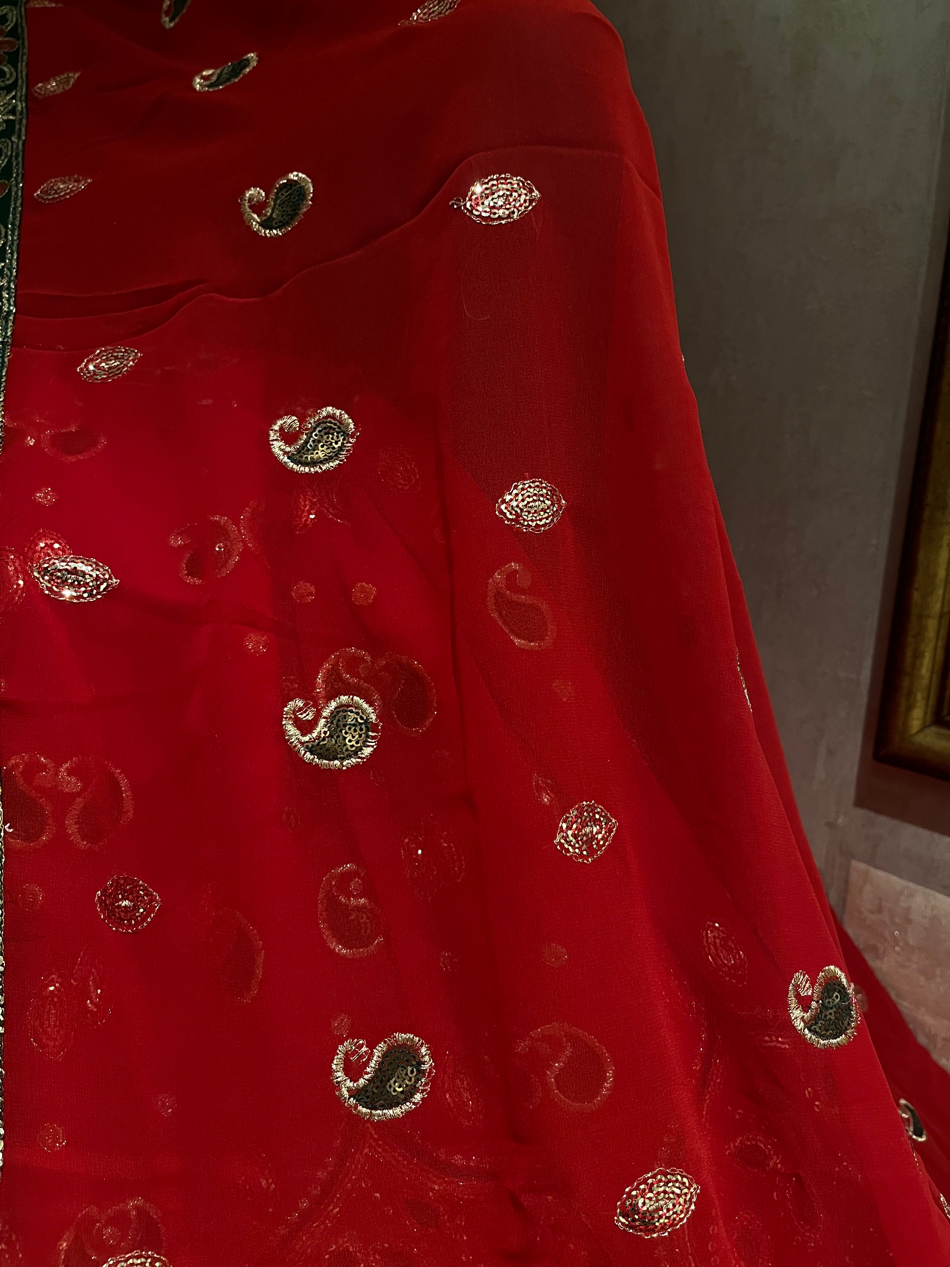 Deep Red Georgette Lehenga Set
