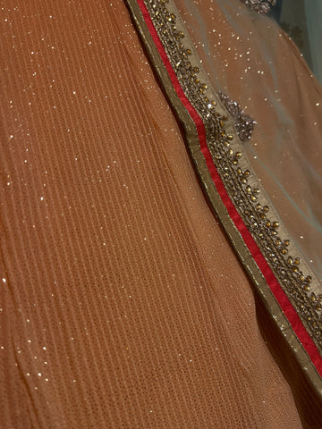 glitter peach and mint blue lehenga set