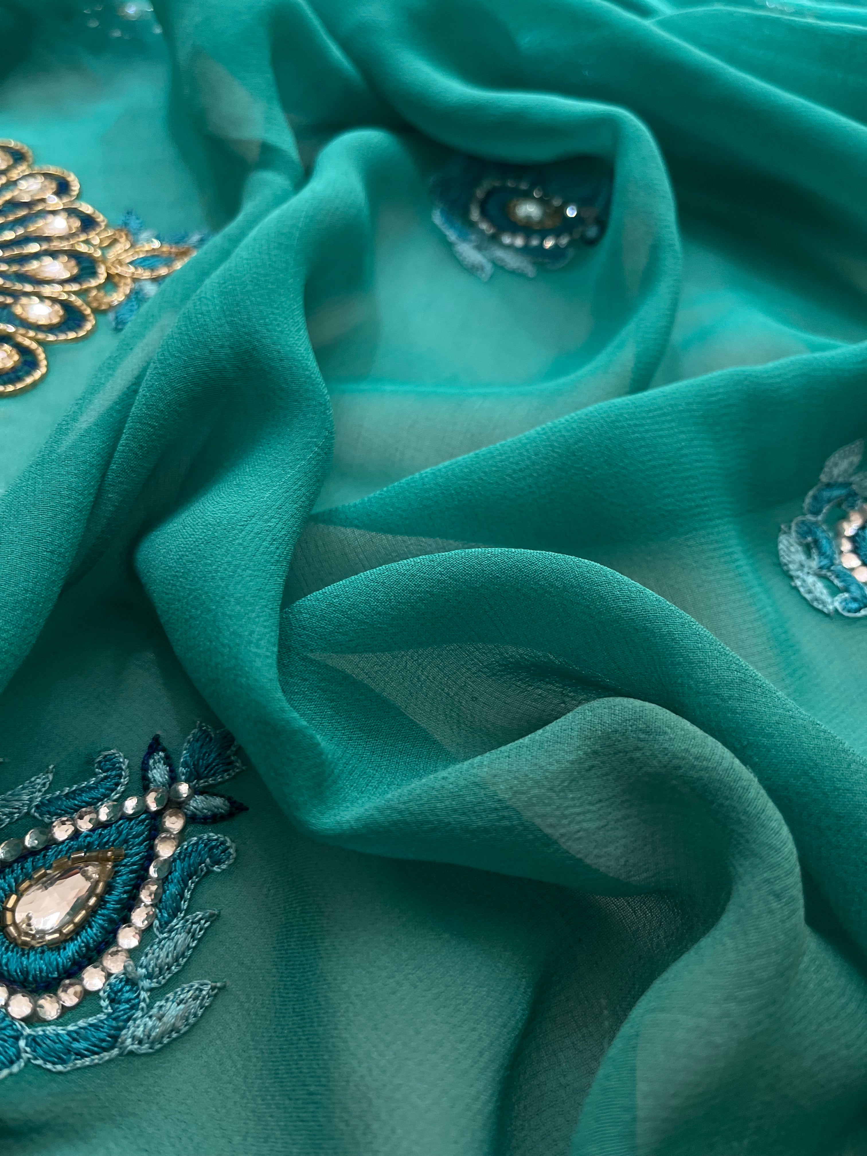 Teal Peacock Saree