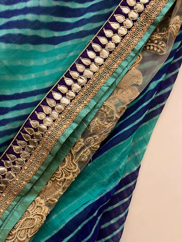 half half leheriya saree