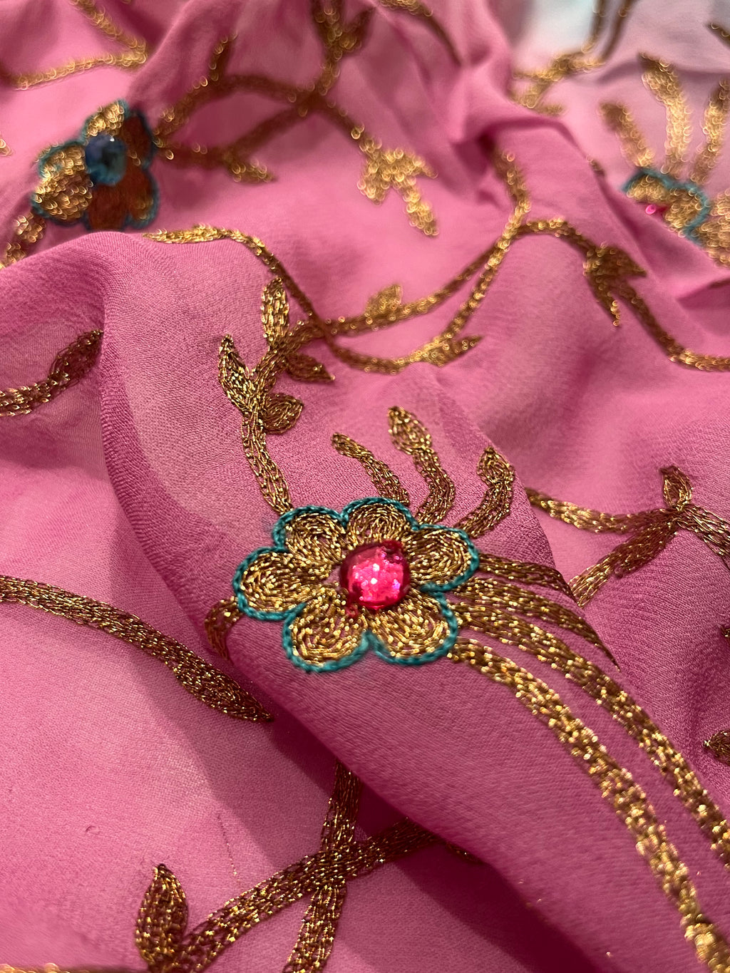 Pink to Blue zari saree