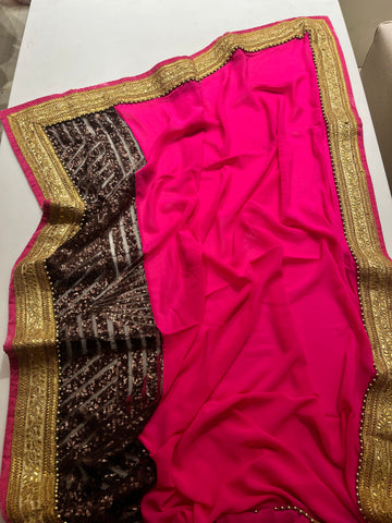 Hot pink Sequins Saree