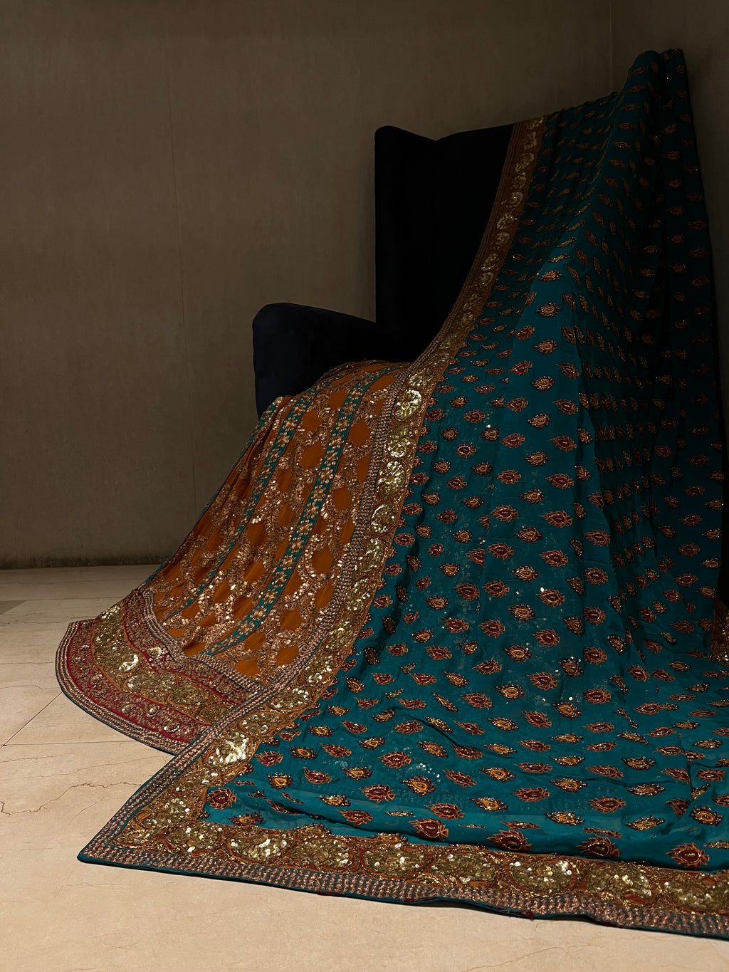 Rust Orange Sequins Lehenga set