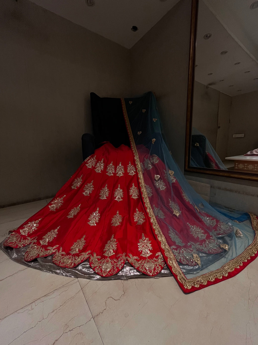 Bridal Red layered lehenga set