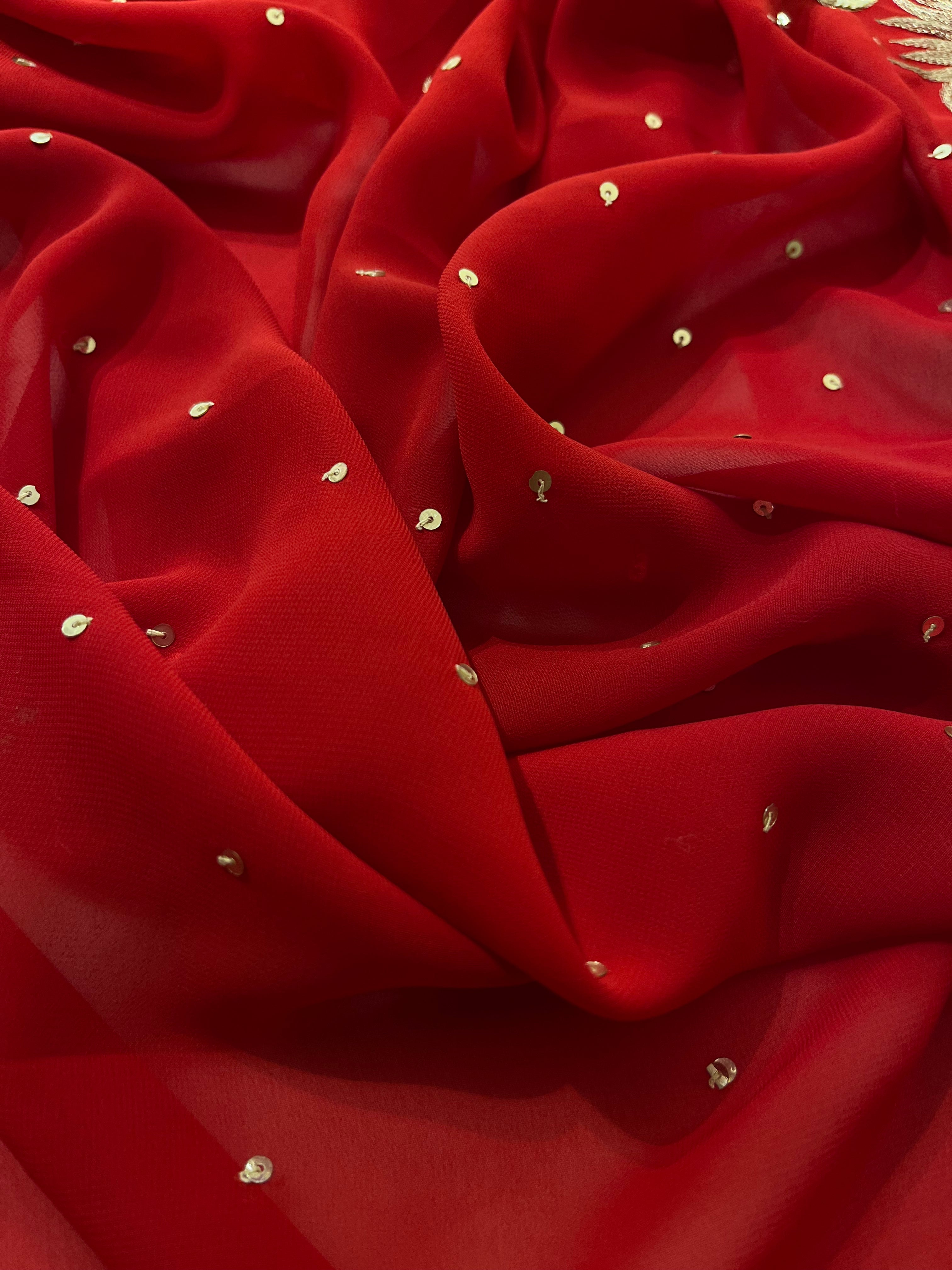 Deep Red sequins Saree