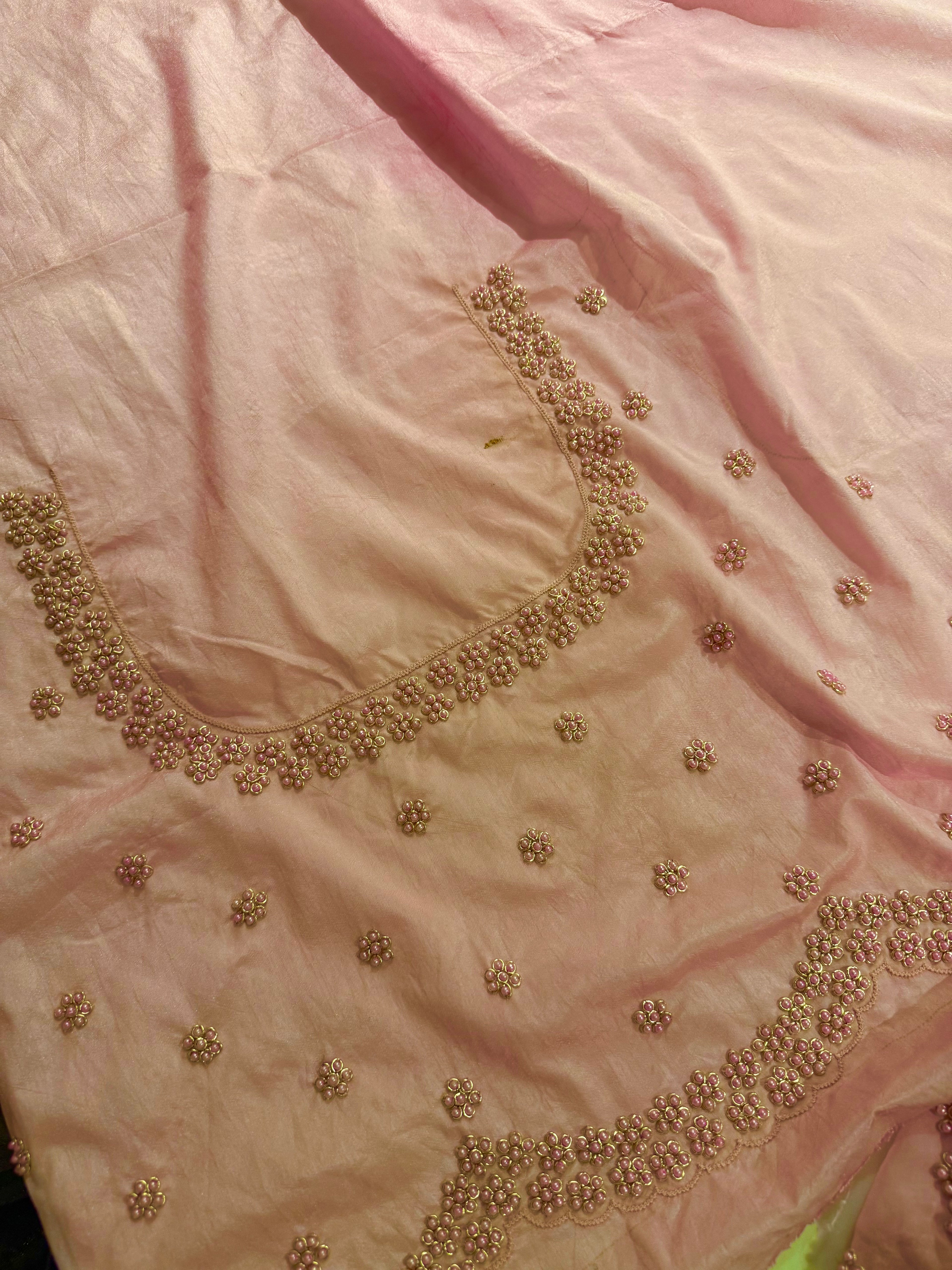 Lotus Pearl Pink Organza Saree