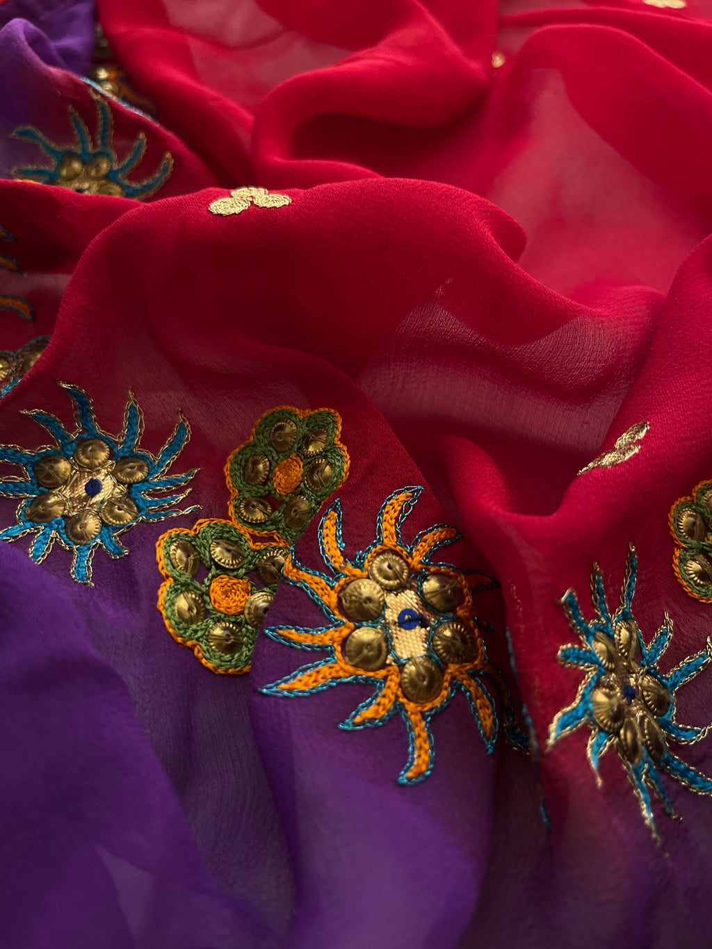 Violet & Red Georgette saree