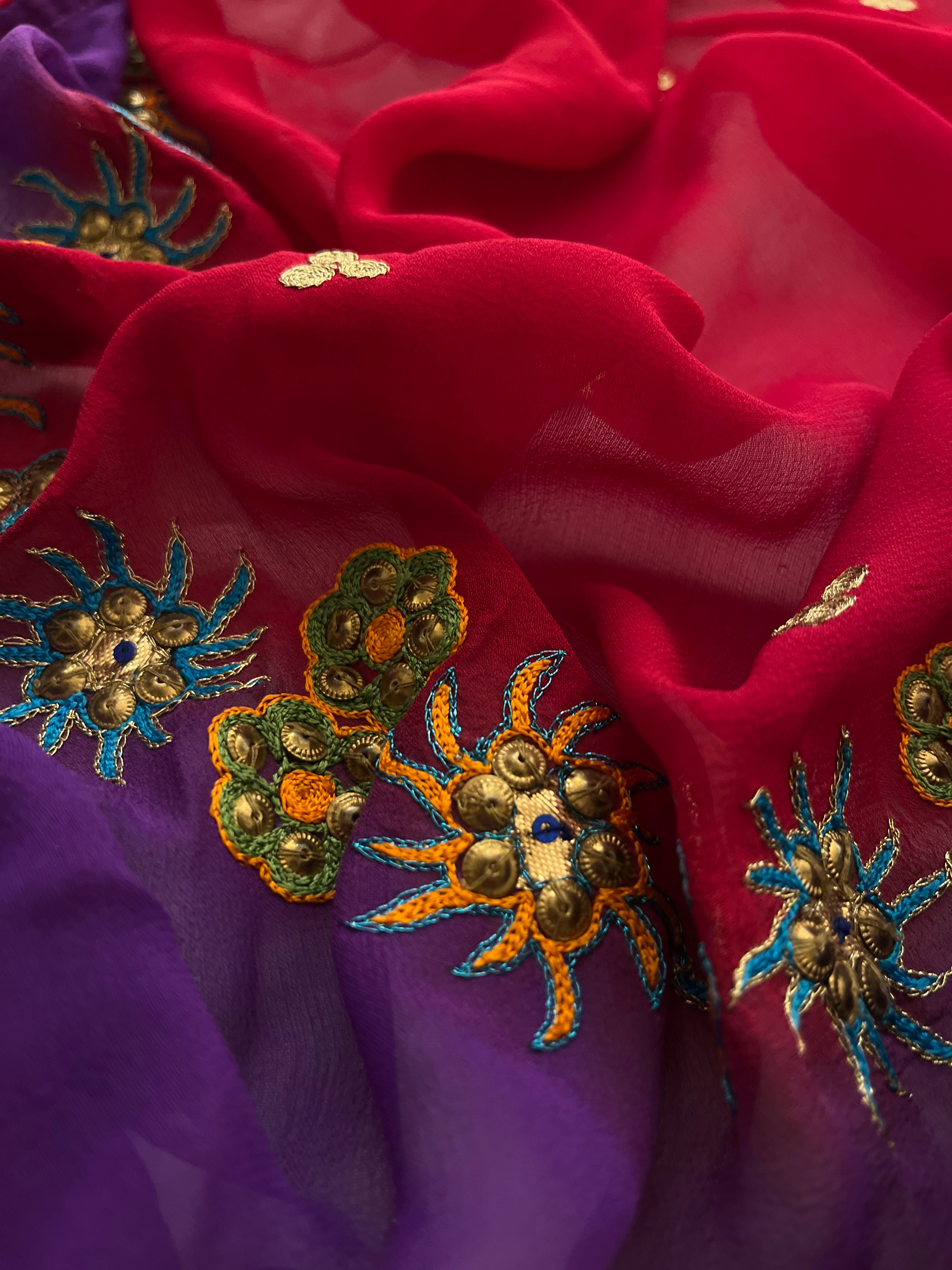 Violet & Red Georgette saree