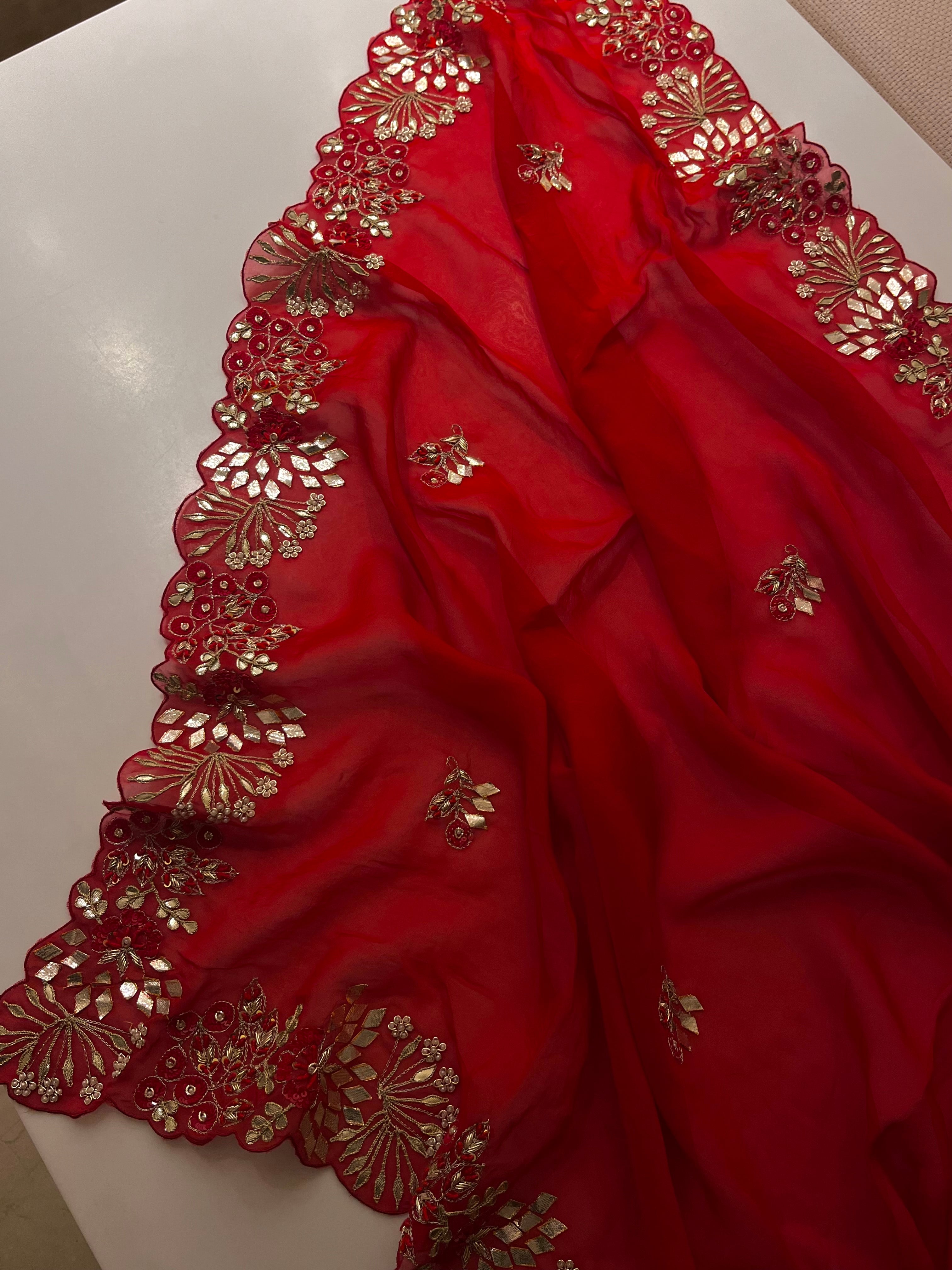 Kaccha Gotta Bridal red saree