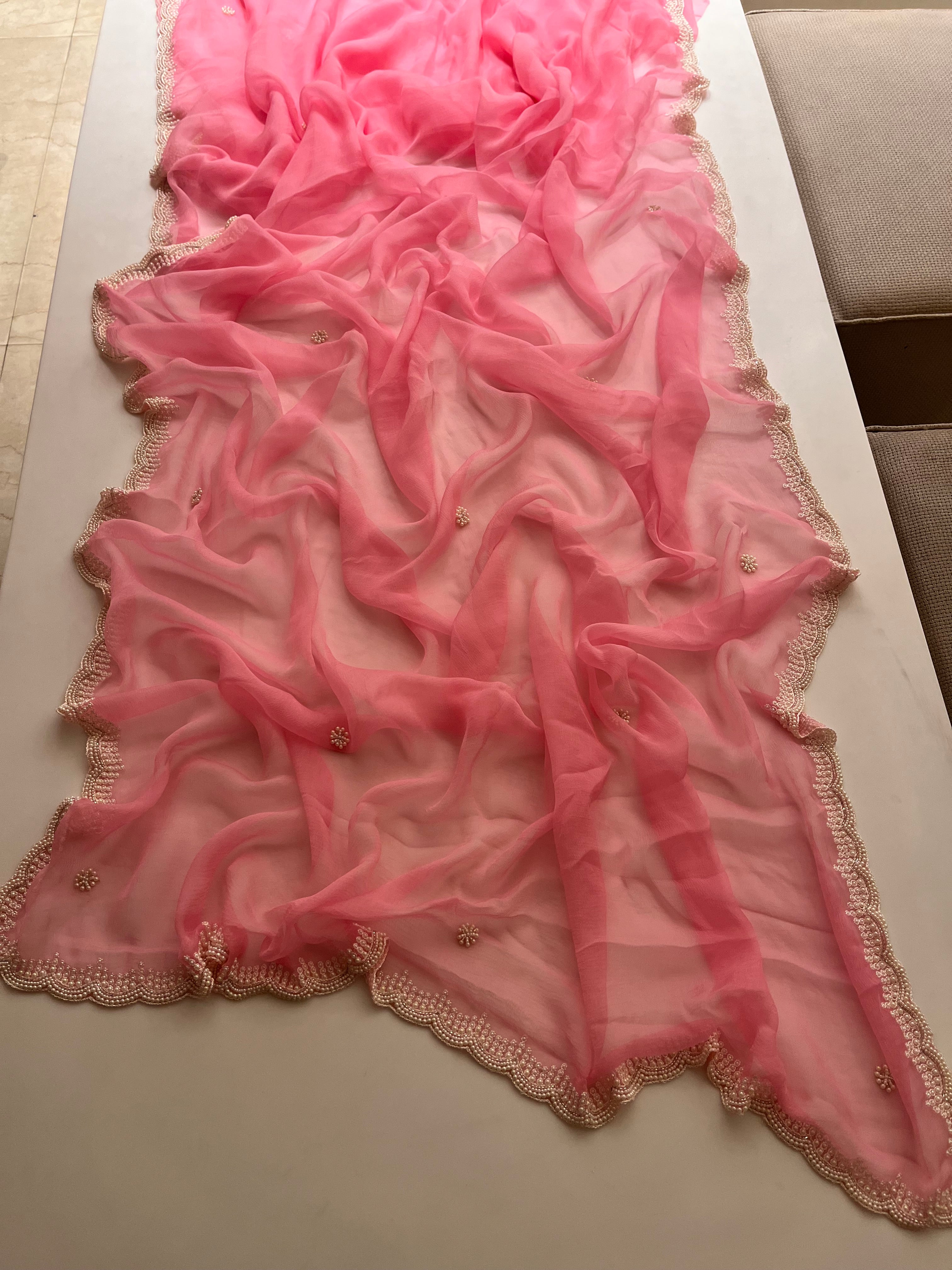 pretty pink pearl saree