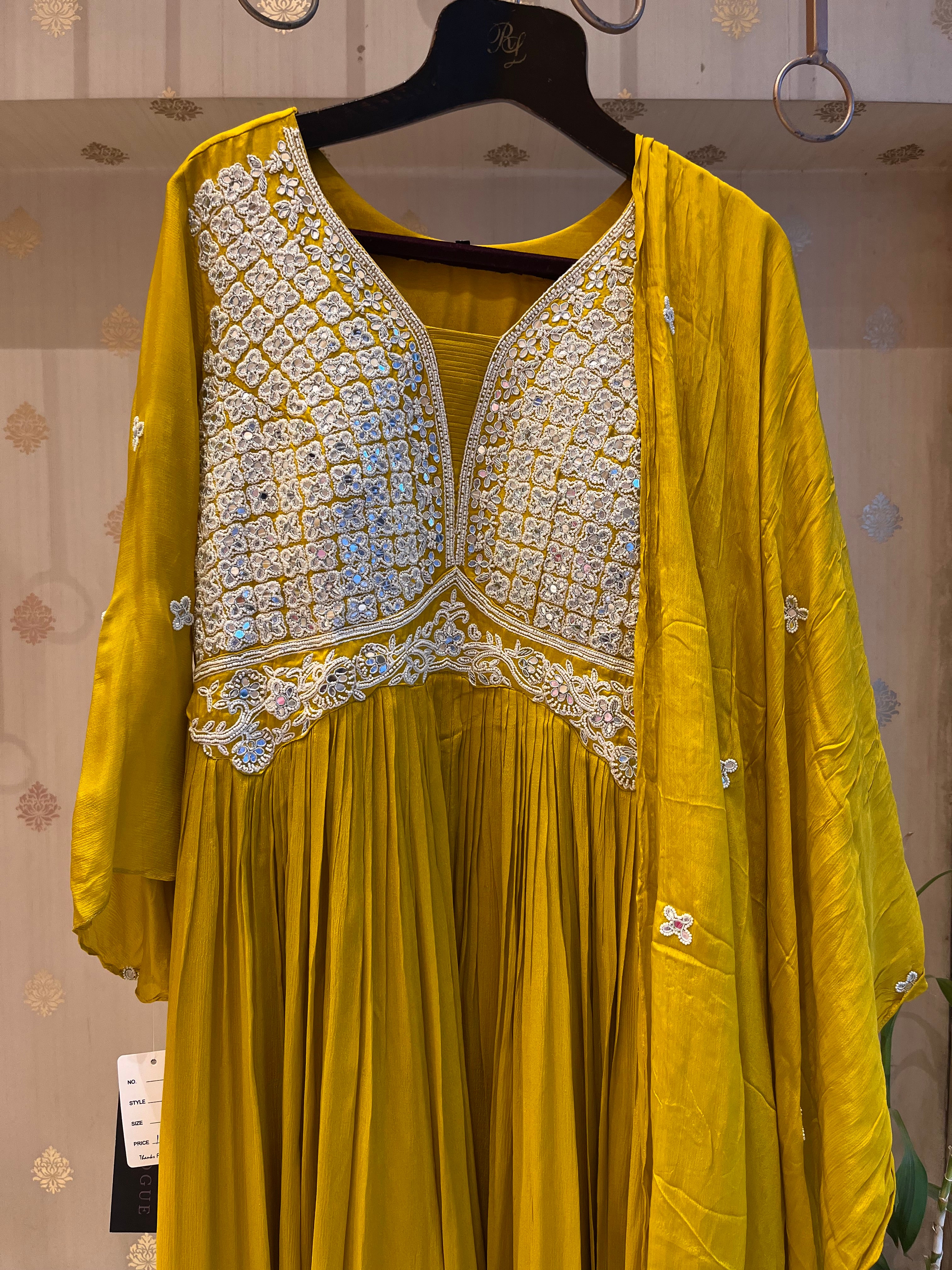 Mustard Mirror work Anarkali