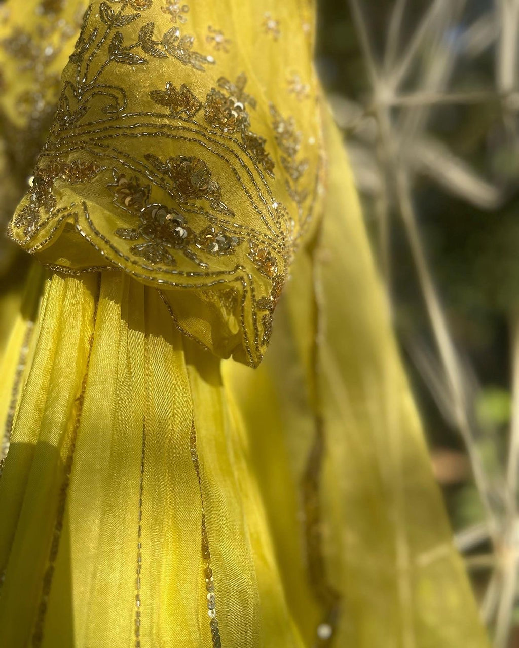 Lemon yellow crushed lehenga set