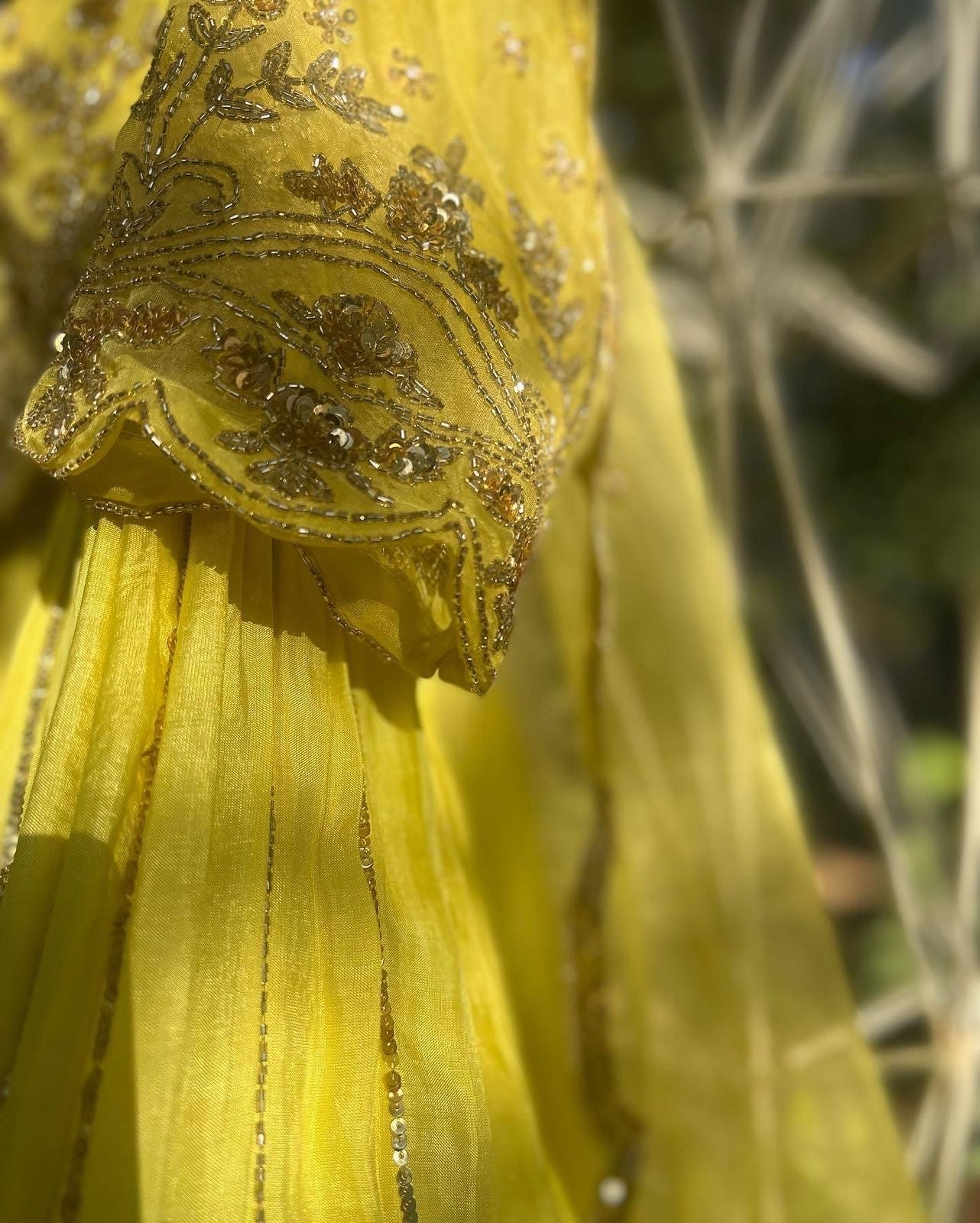 Lemon yellow crushed lehenga set