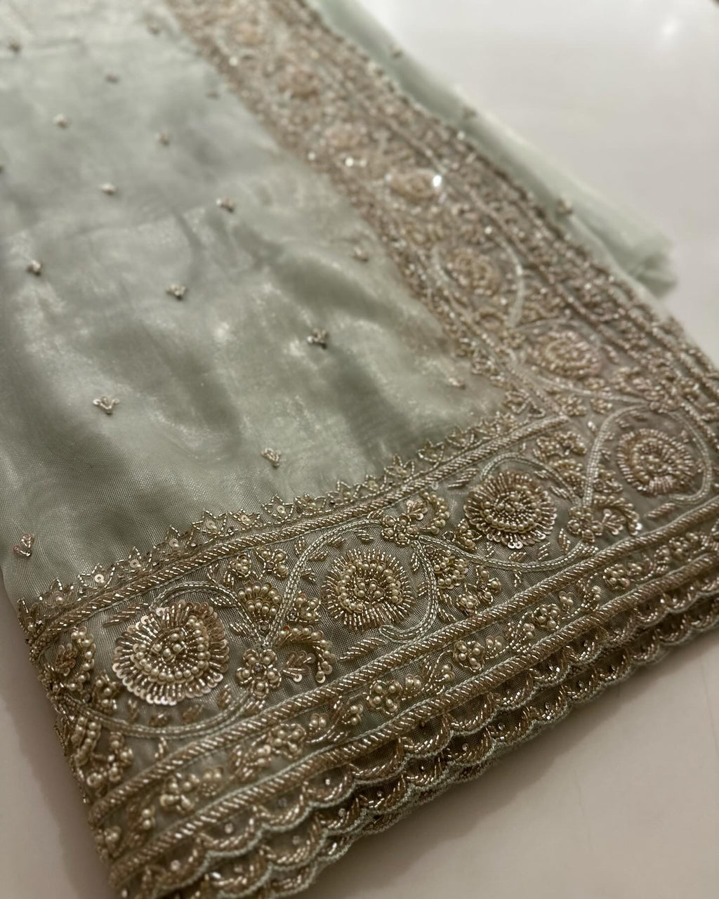 Gazal Pistachio Tissue Organza saree