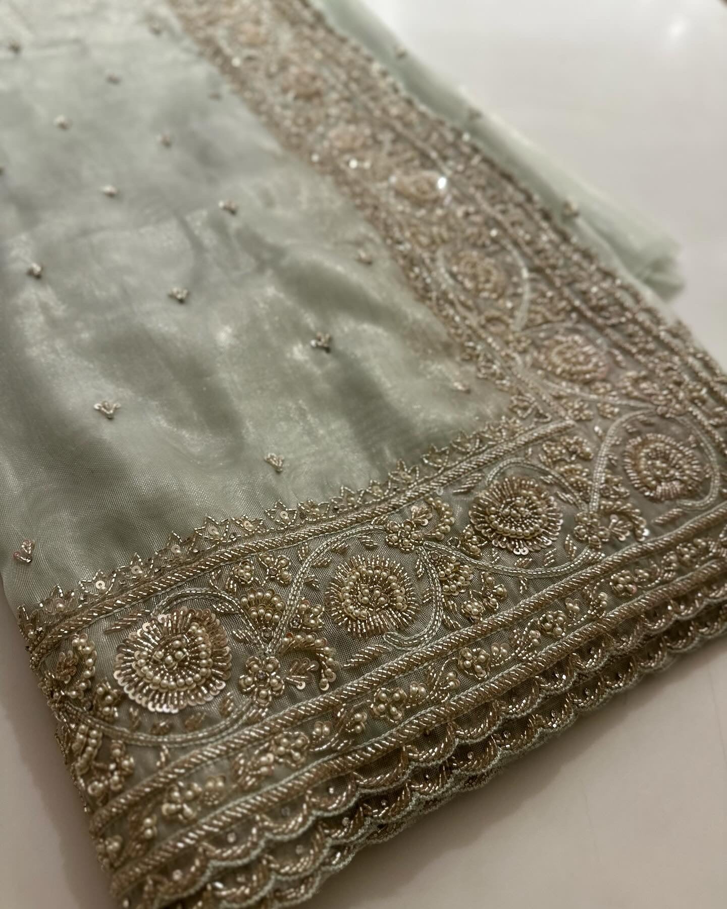 Gazal Pistachio Tissue Organza saree