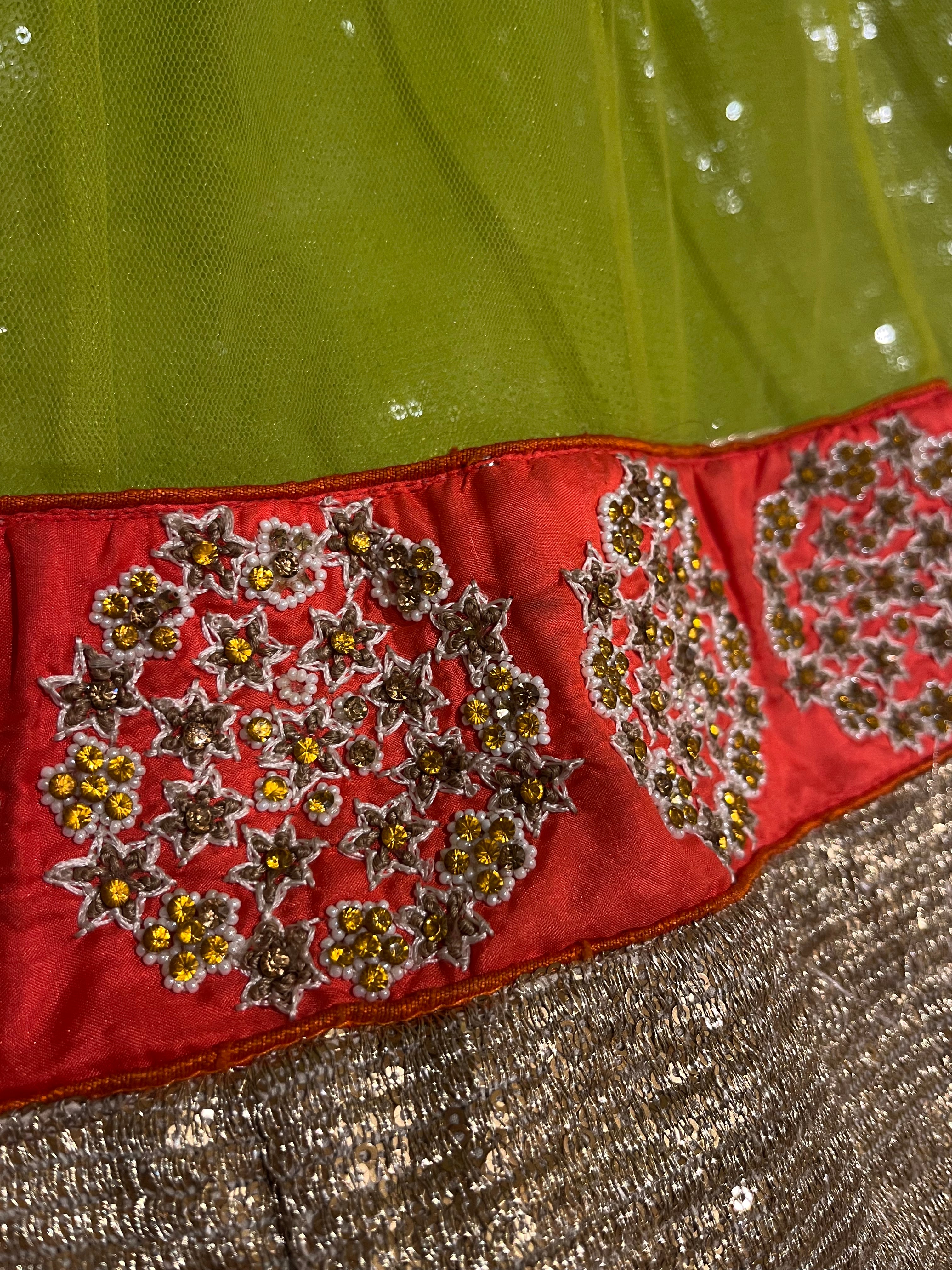 Parrot green sequins lehenga set