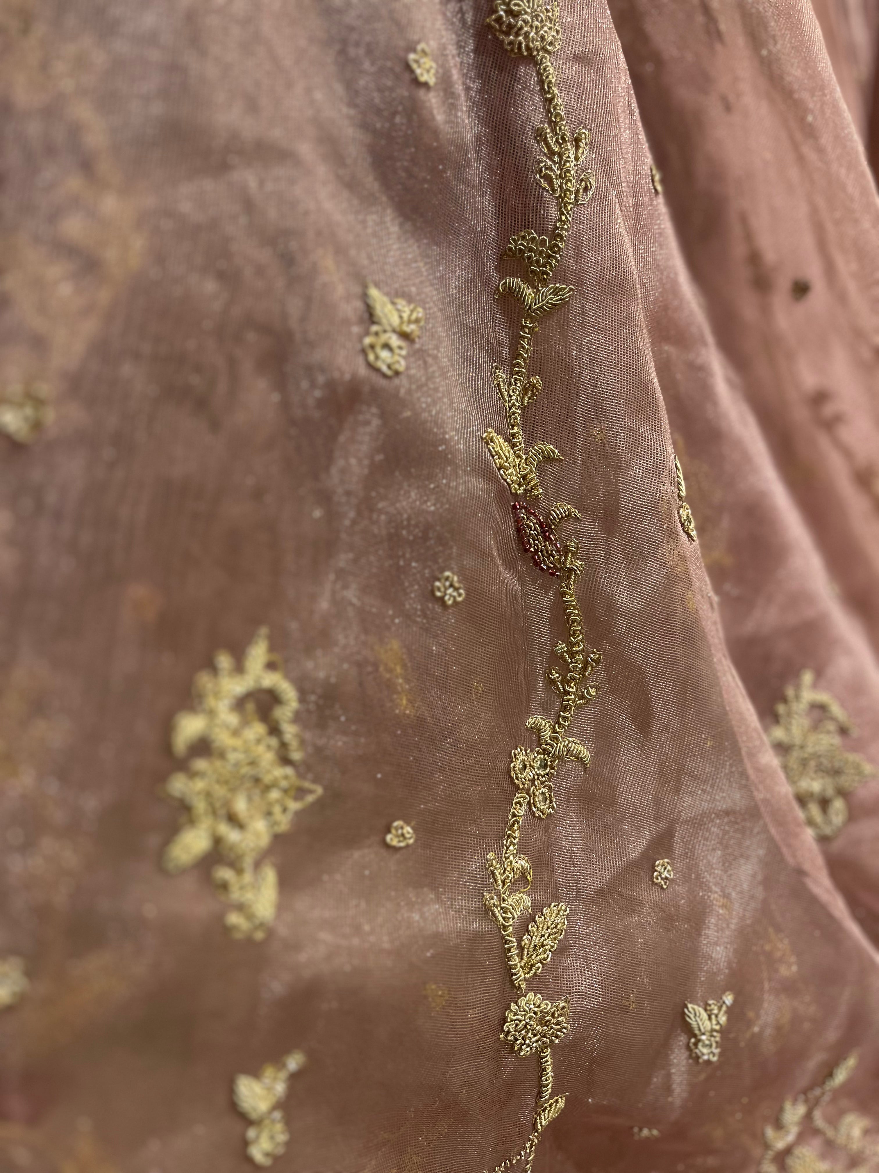Exclusive zardosi Rusty Pink Lehenga