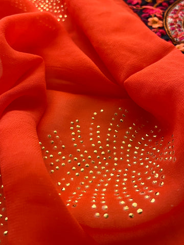 Tangerine Ebroidery Georgette saree