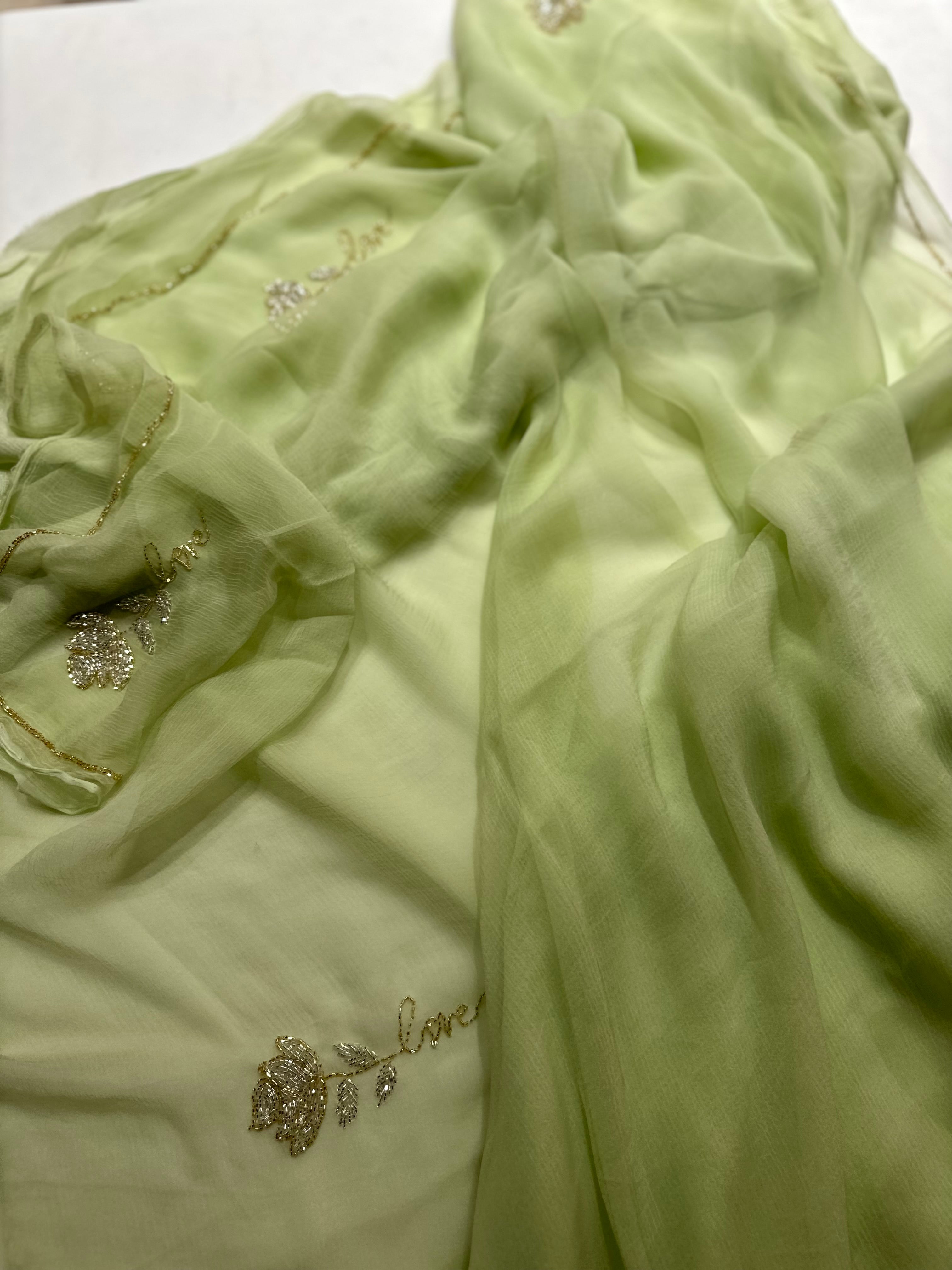 Pista chiffon rose saree