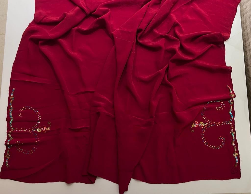 Cherry Red Pure georgette saree