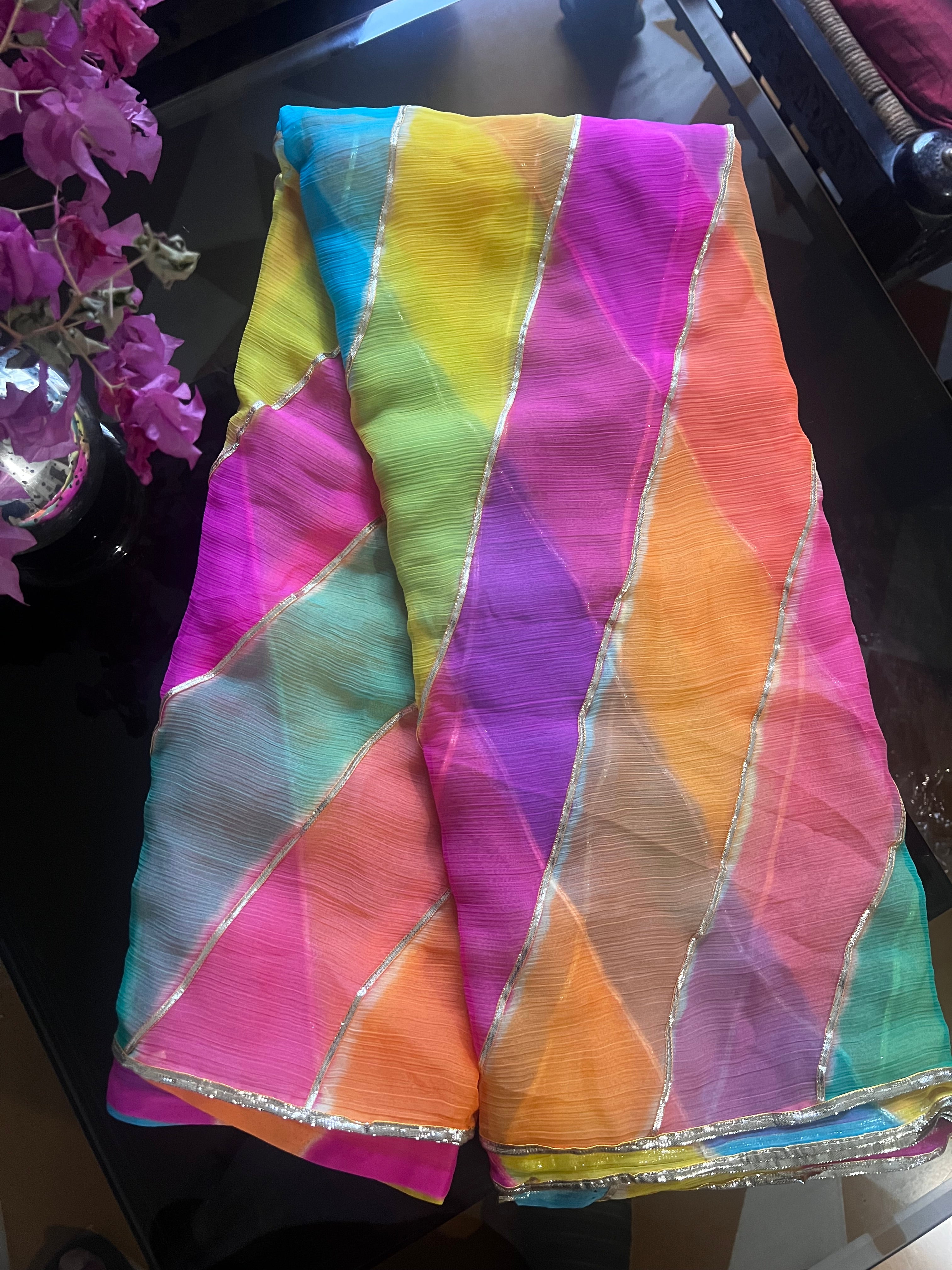 Chiffon panchranga leheriya saree