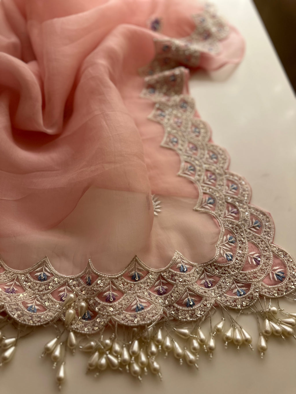 Soft Pink Pearl saree with pearl blouse