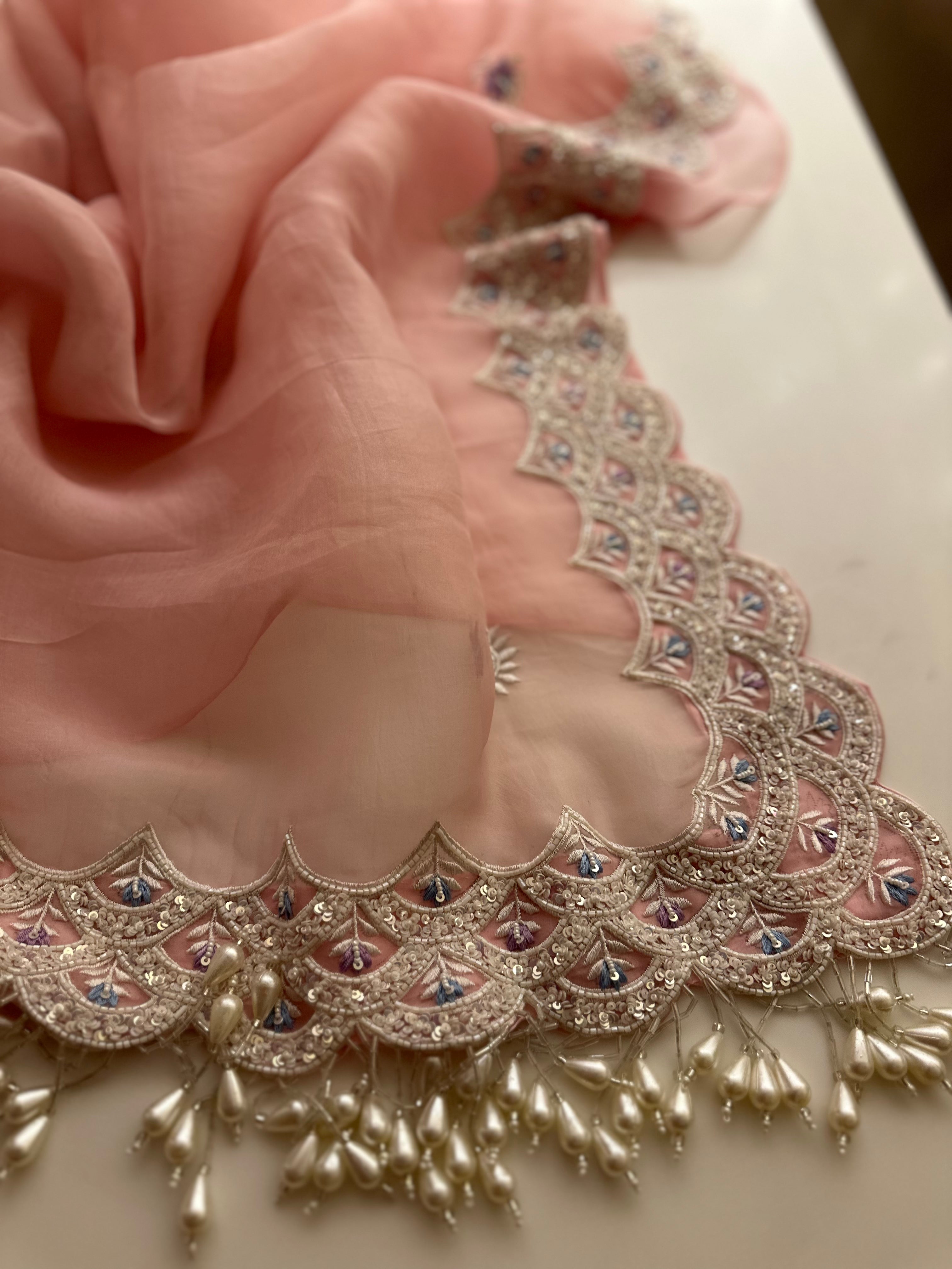 Soft Pink Pearl saree with pearl blouse