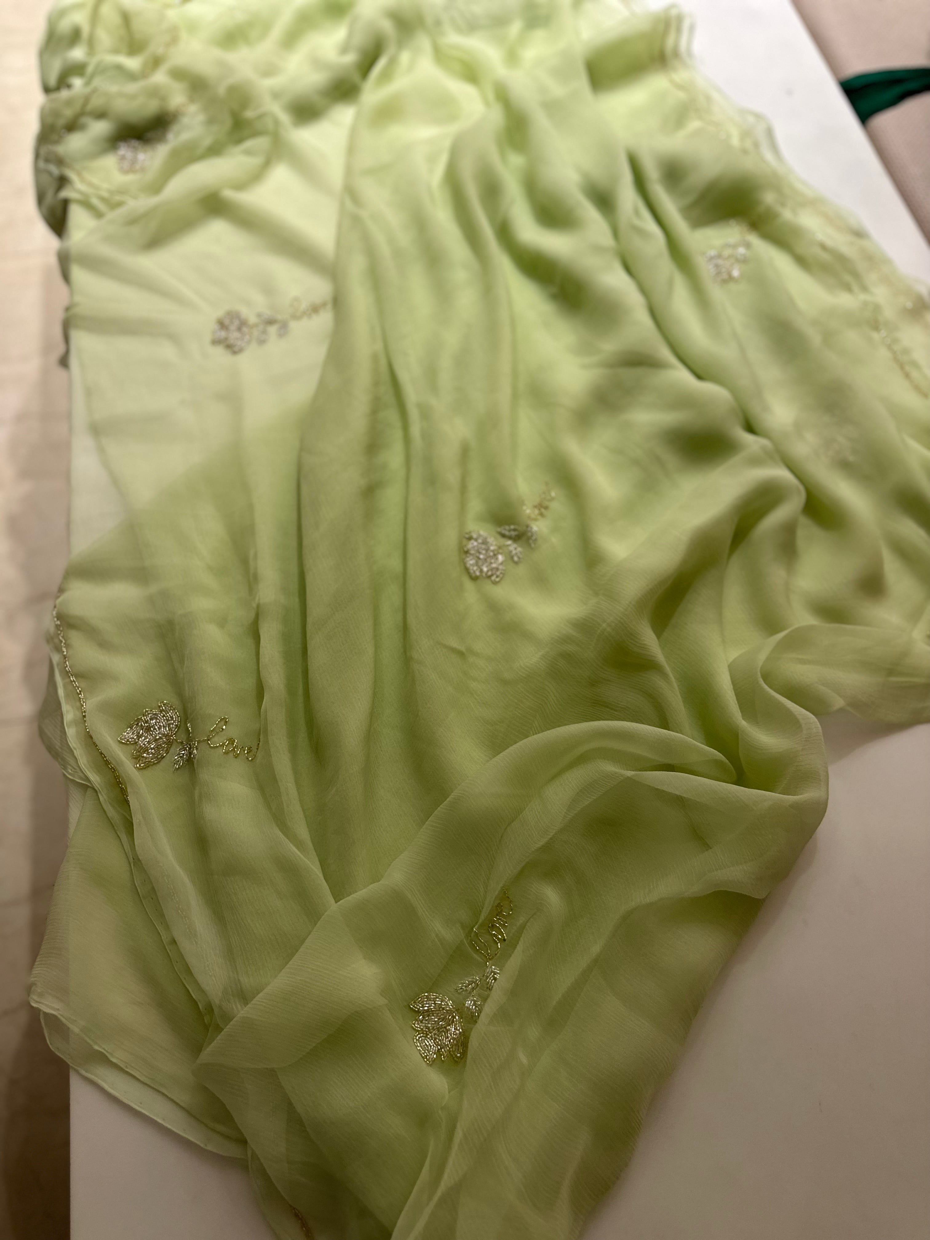 Pista chiffon rose saree