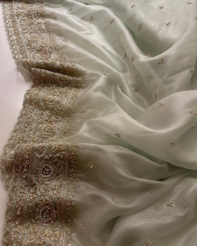 Gazal Pistachio Tissue Organza saree