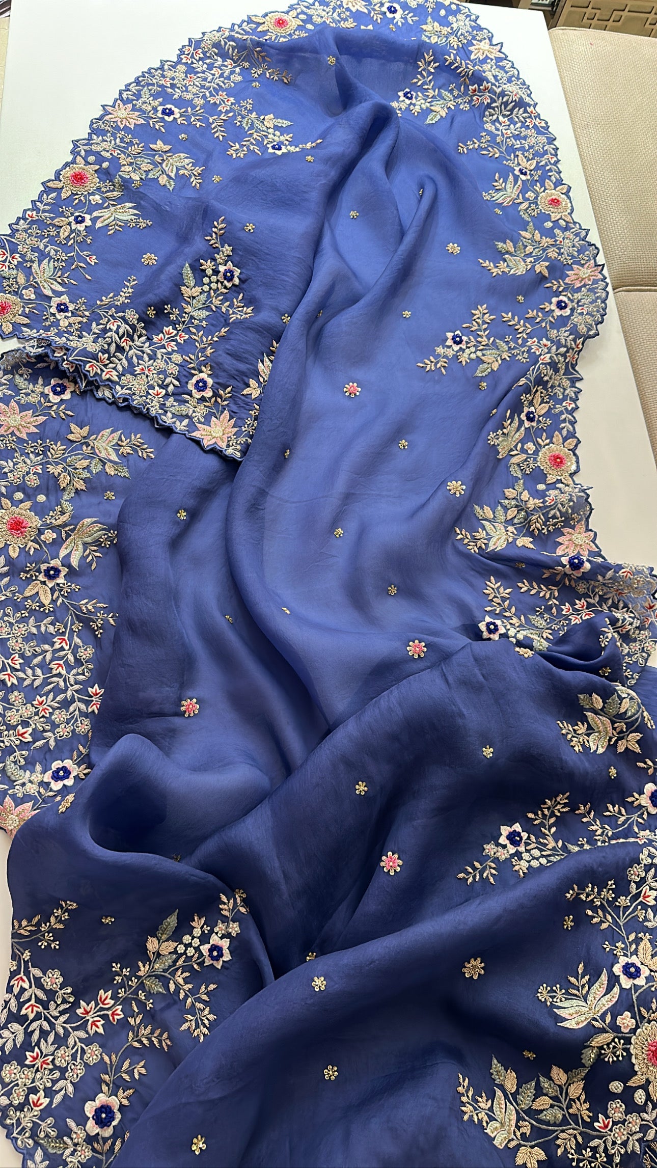 Ocean Blue Resham saree
