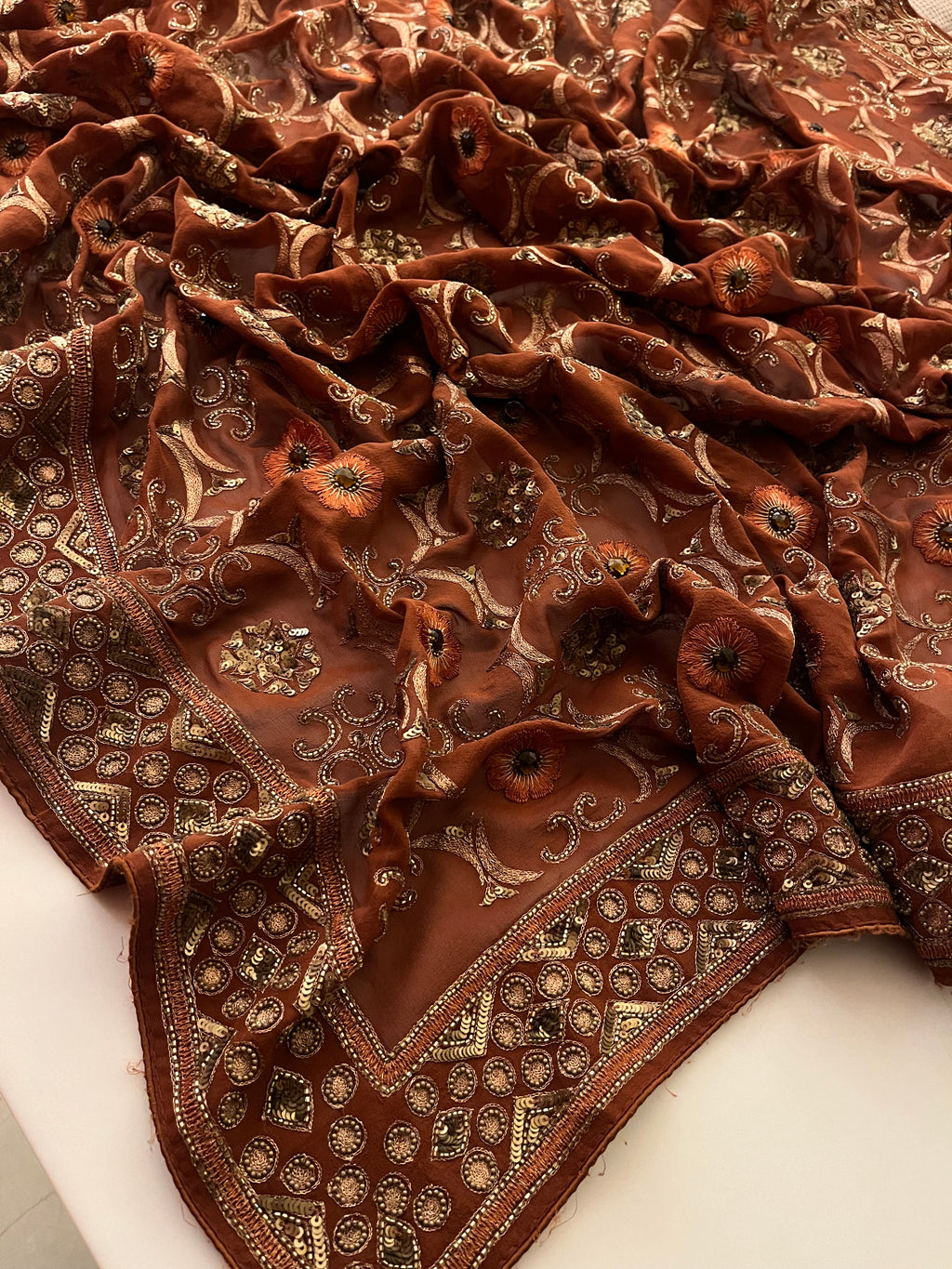 Chocolate Brown Heavy Work Saree
