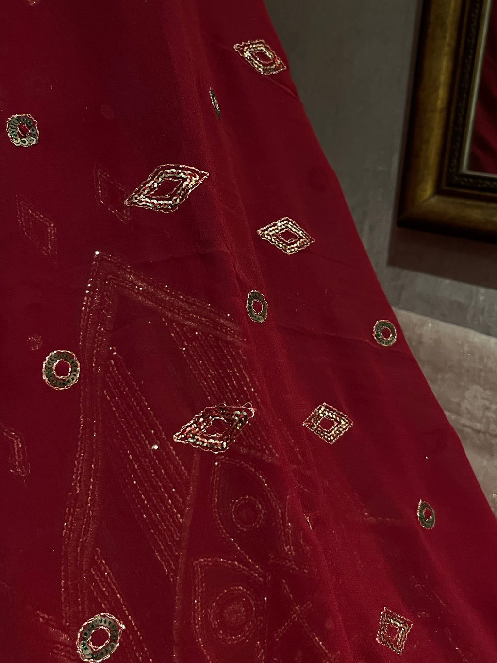 Deep Red Sequins Lehenga Set
