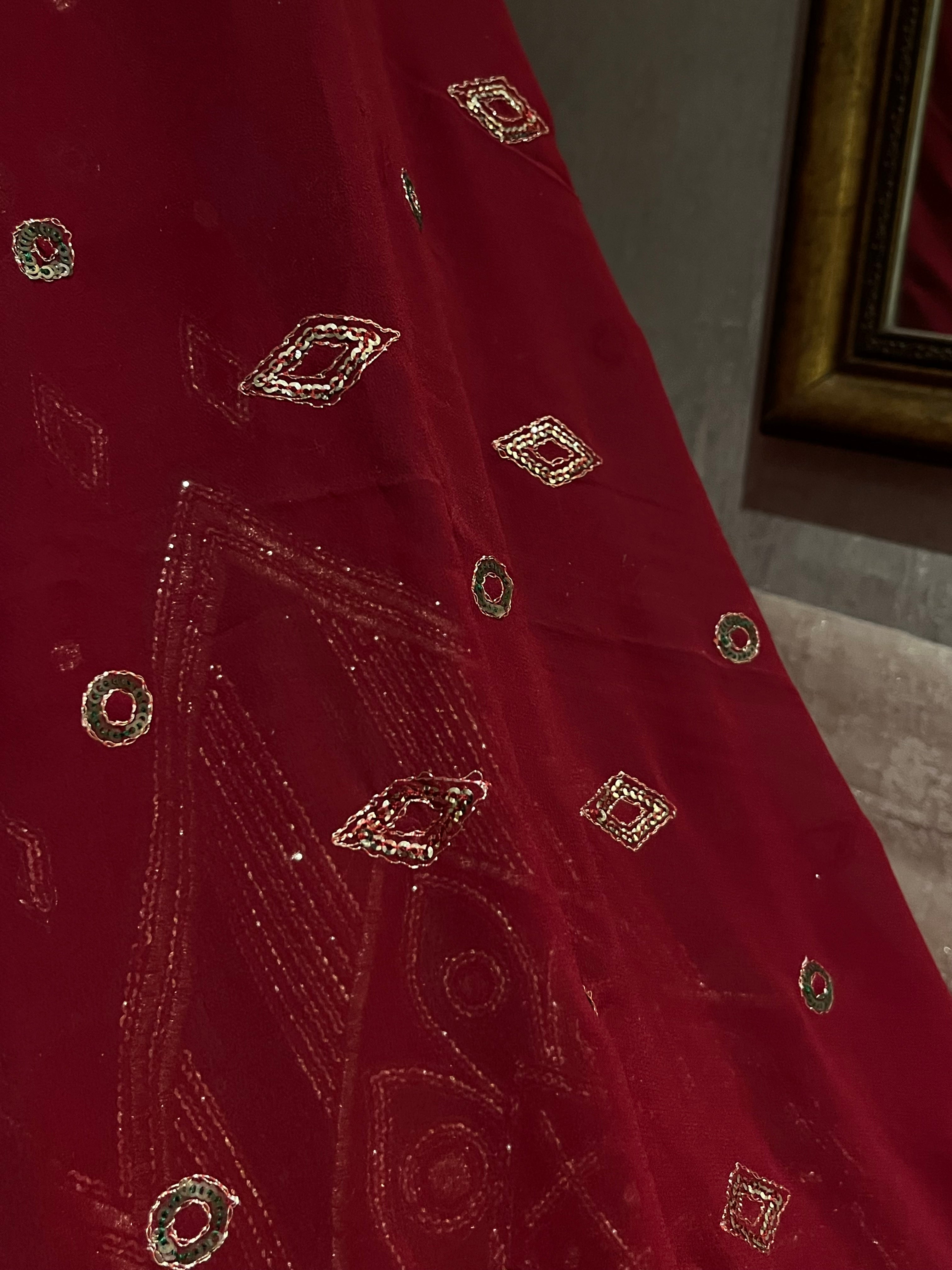 Deep Red Sequins Lehenga Set