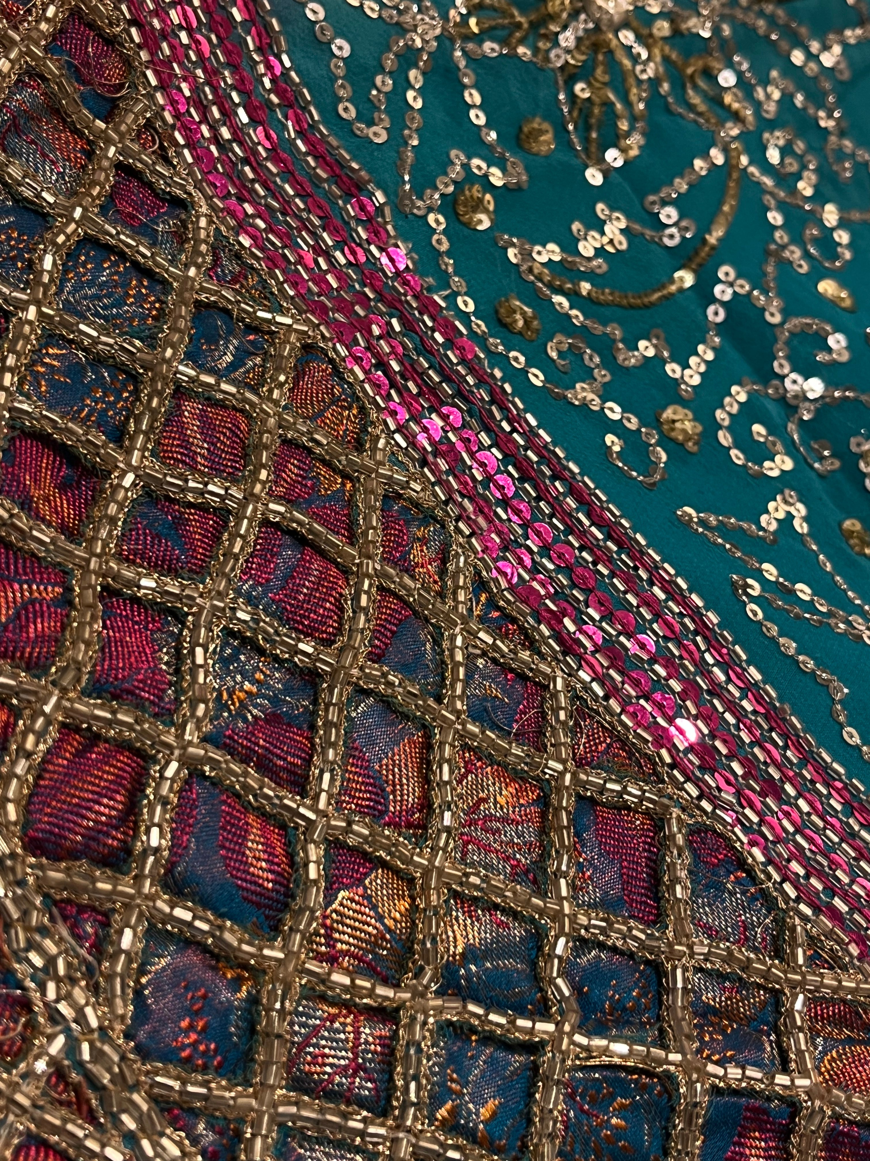 Firozi & Magenta Lehenga Set