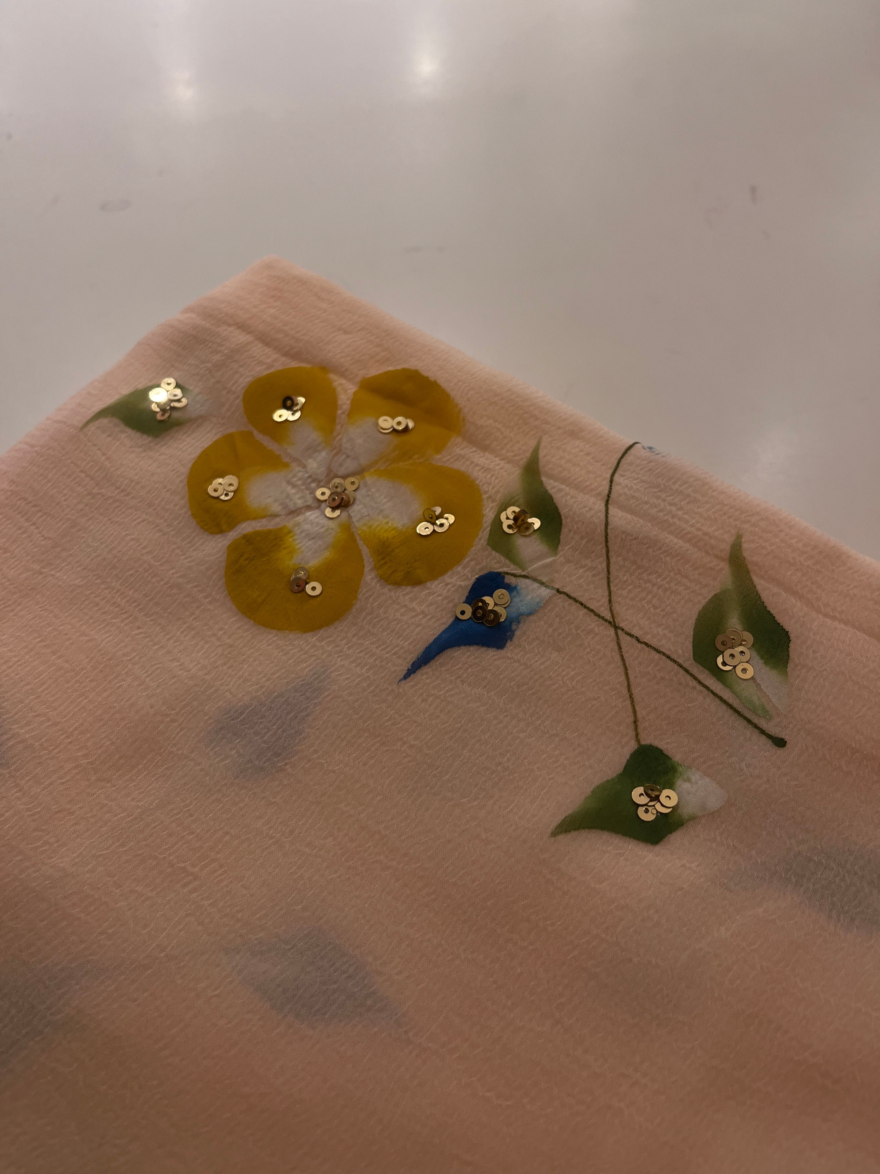 Handpainted Peach flora saree